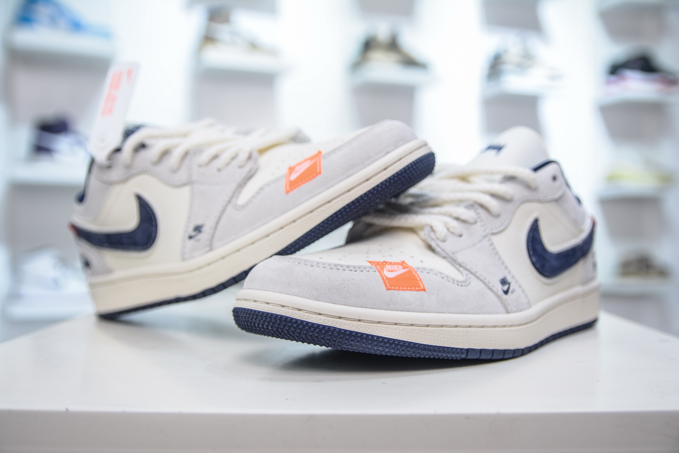 Air Jordan 1 Retro Low x Stussy x Supreme SUP斯图西联名-白灰深蓝勾 YX5066-303