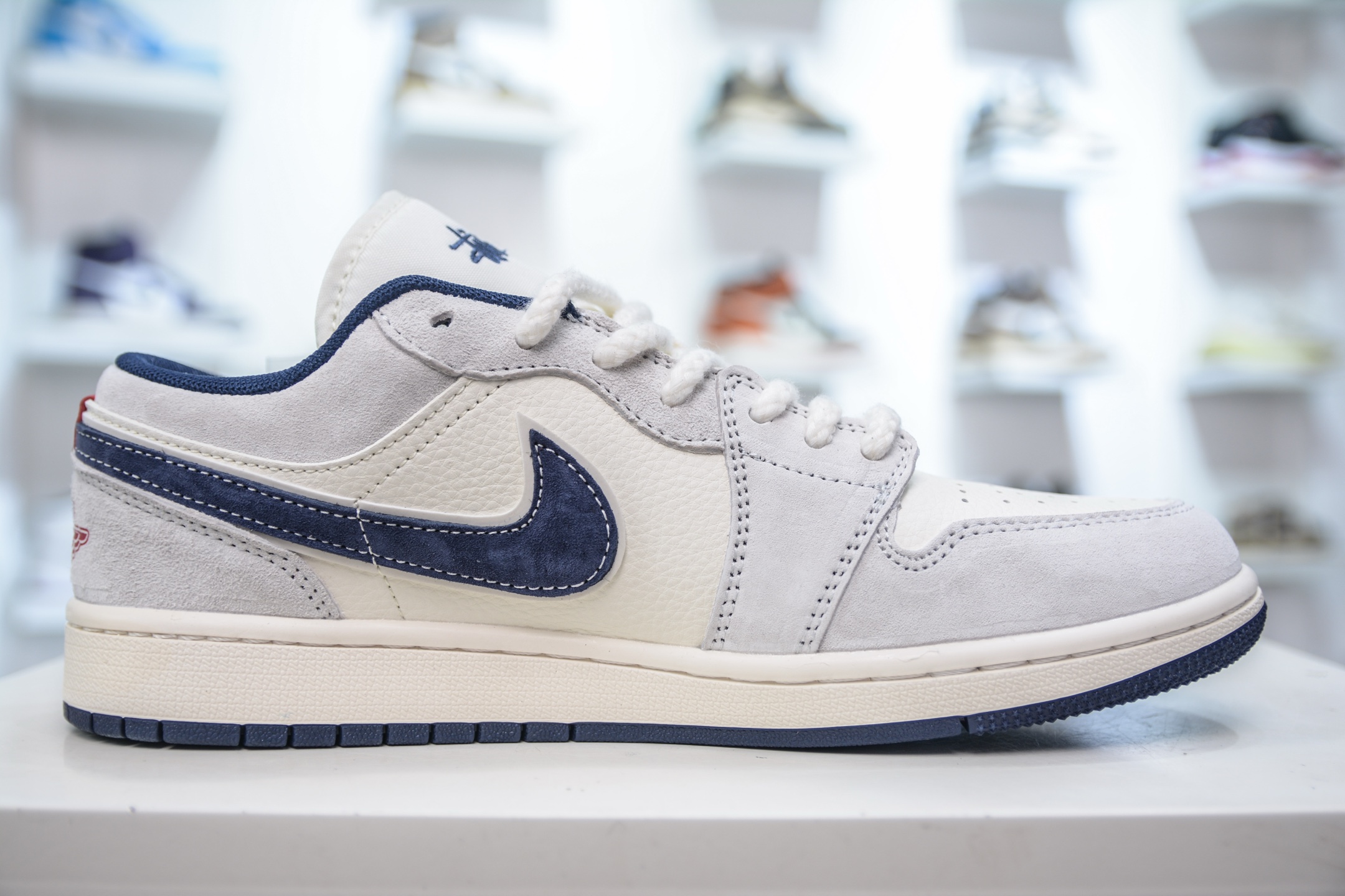 Air Jordan 1 Retro Low x Stussy x Supreme SUP斯图西联名-白灰深蓝勾 YX5066-303