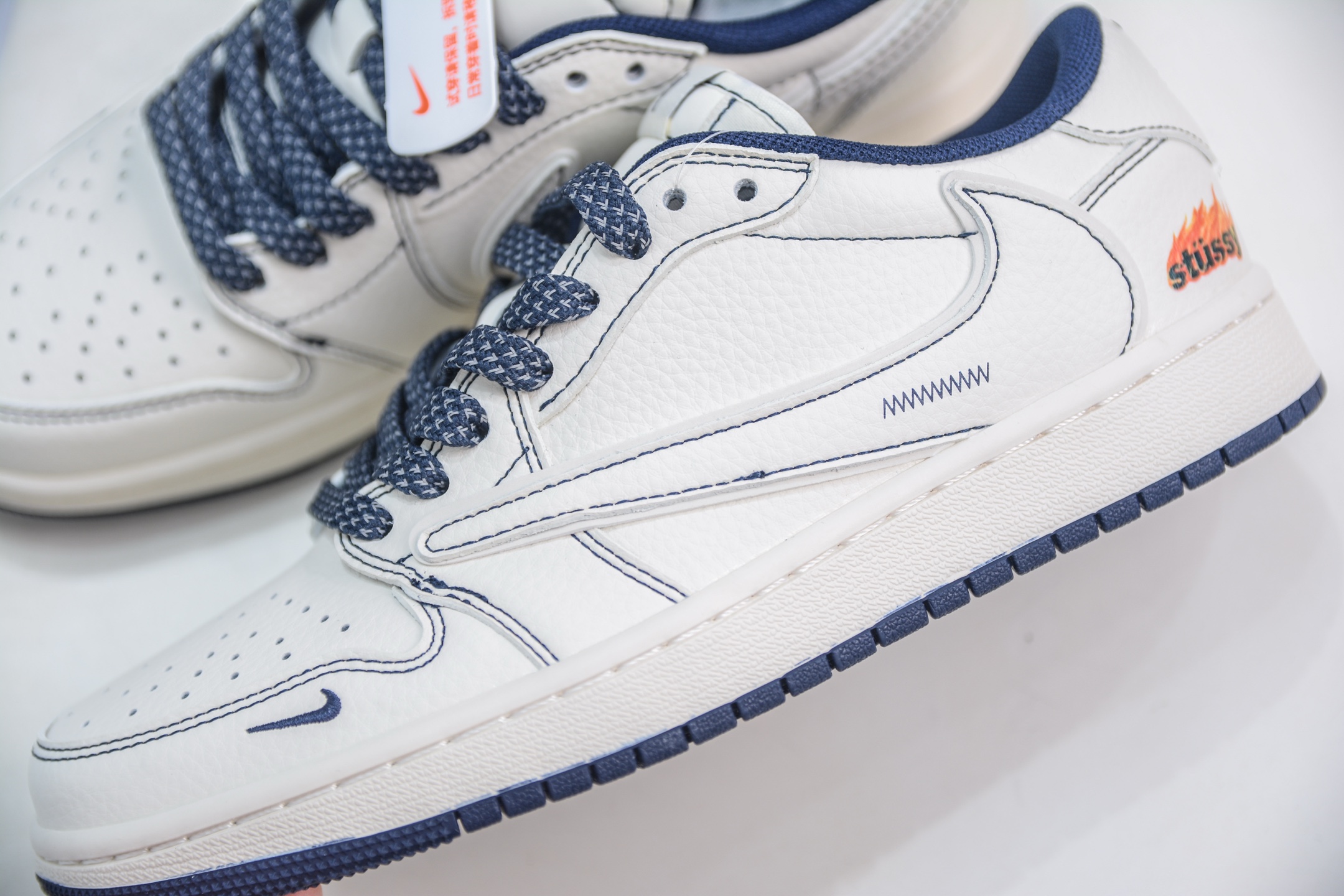 TS x Air Jordan x Stussy AJ1 Low 倒钩低帮联名斯图西-白深蓝 ZH2598-230