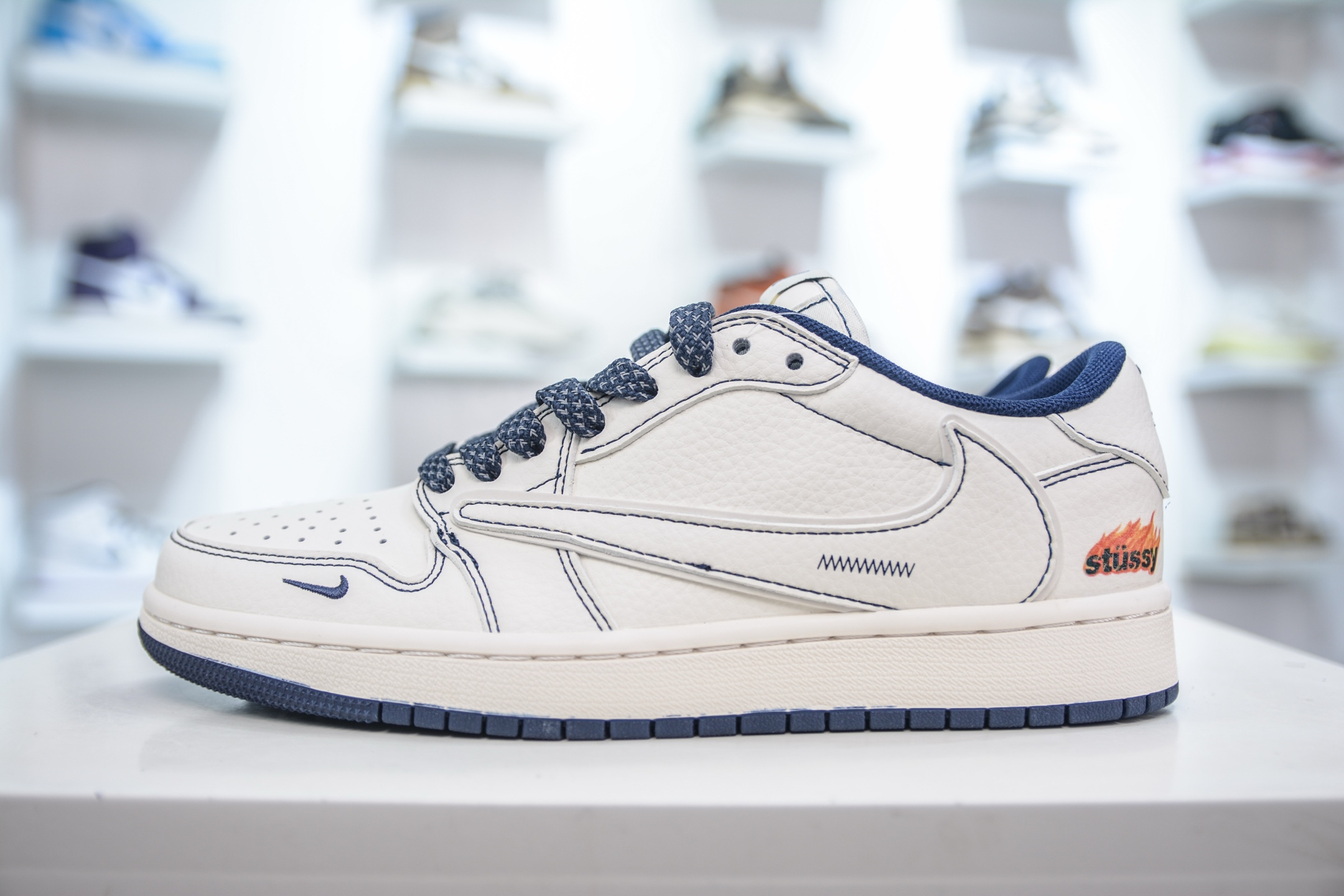 TS x Air Jordan x Stussy AJ1 Low 倒钩低帮联名斯图西-白深蓝 ZH2598-230