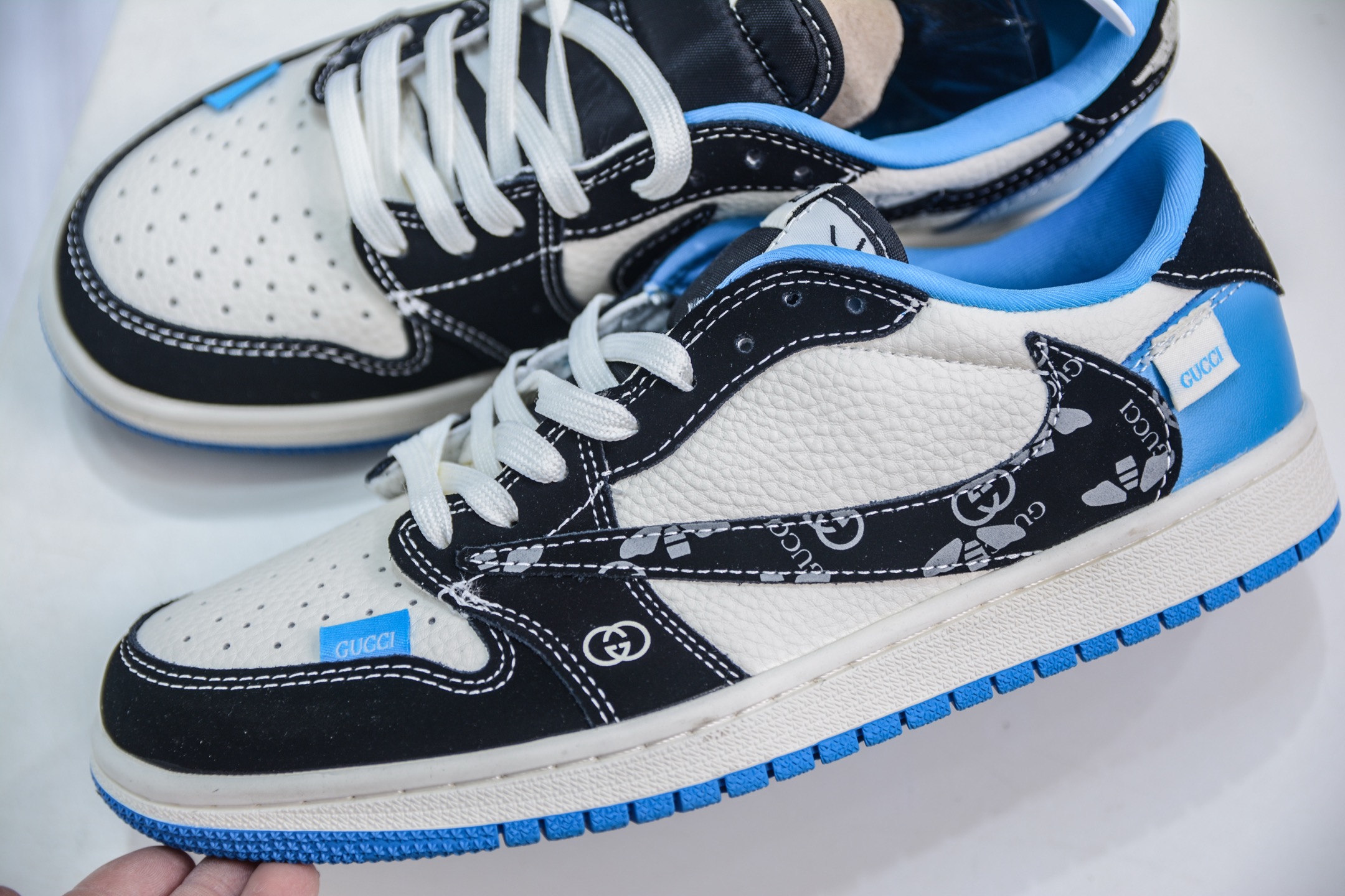 TS x Air Jordan x GUCCI AJ1 Low 倒钩低帮联名古驰-白黑蓝 XS2024-037