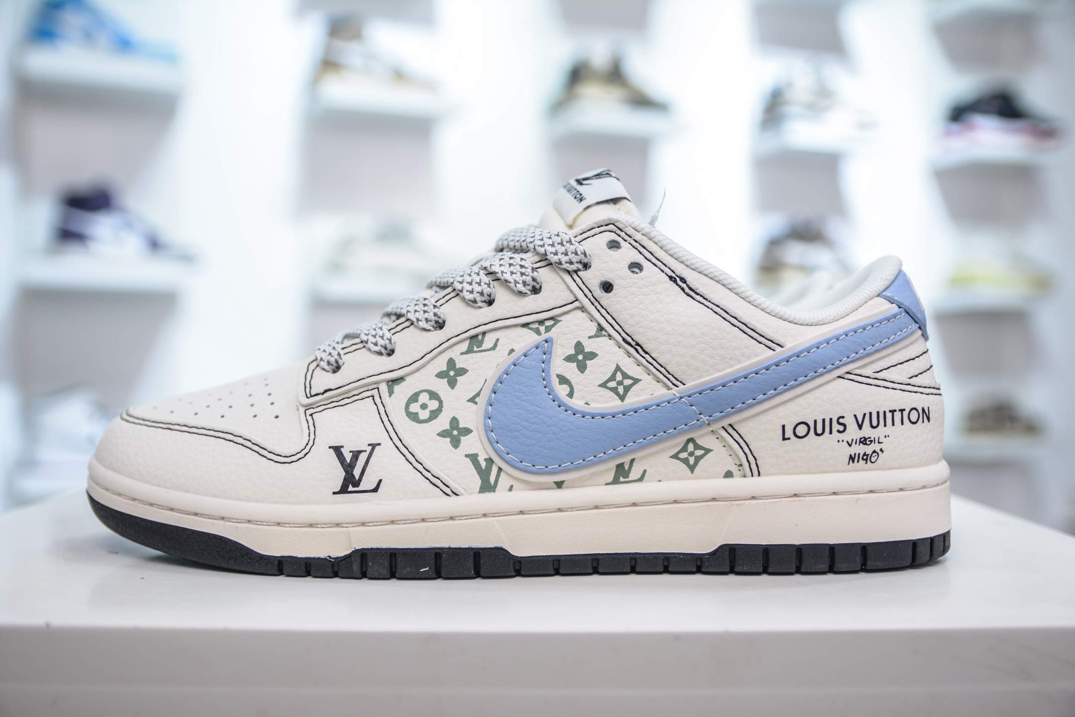 Nike SB Dunk Low x Louis Vuitton LV联名-白黑线蓝勾 XX3168-143
