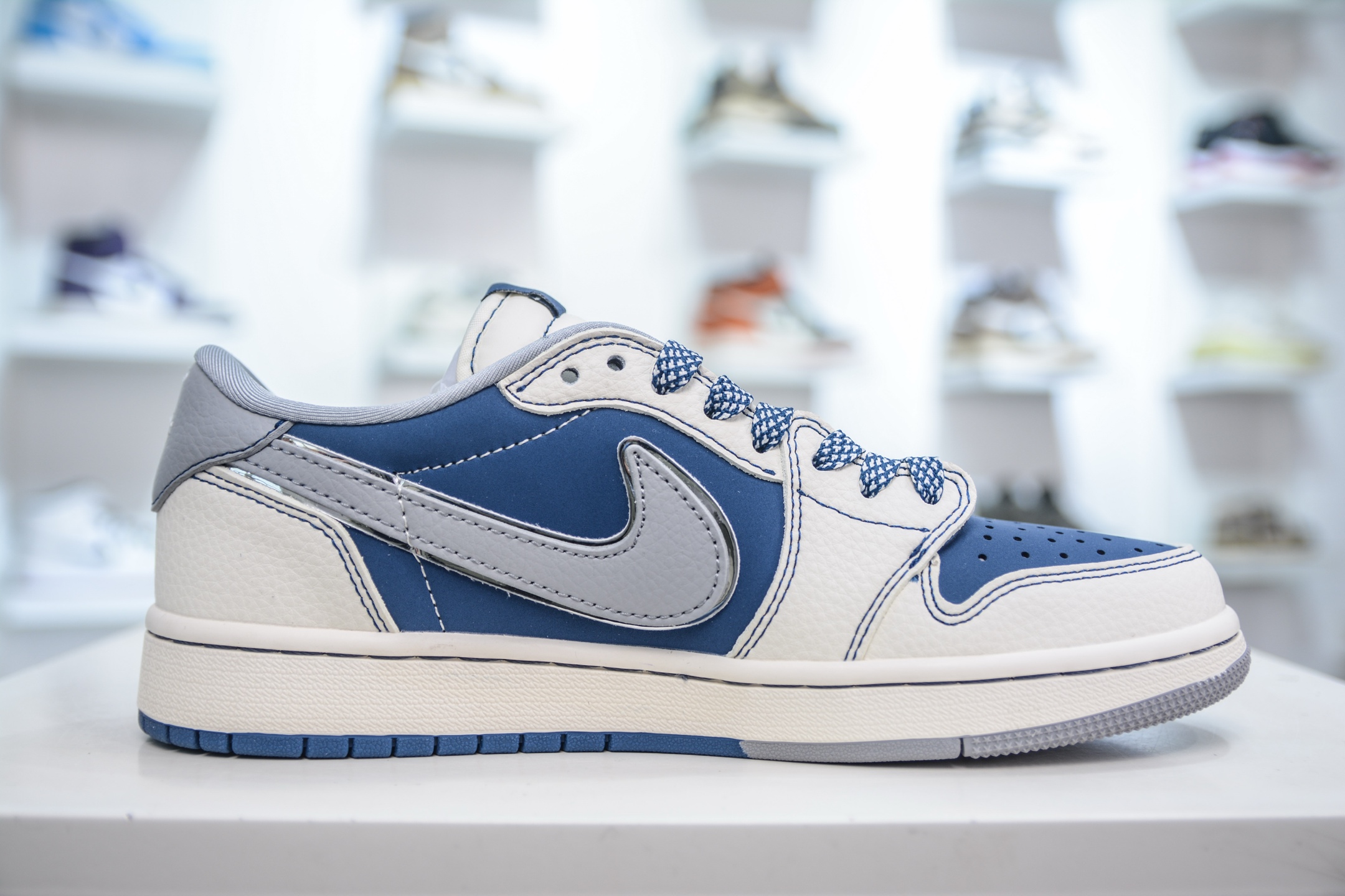 270 TS x Air Jordan x Stussy AJ1 Low 倒钩低帮联名斯图西-白蓝灰勾 ZH2598-245
