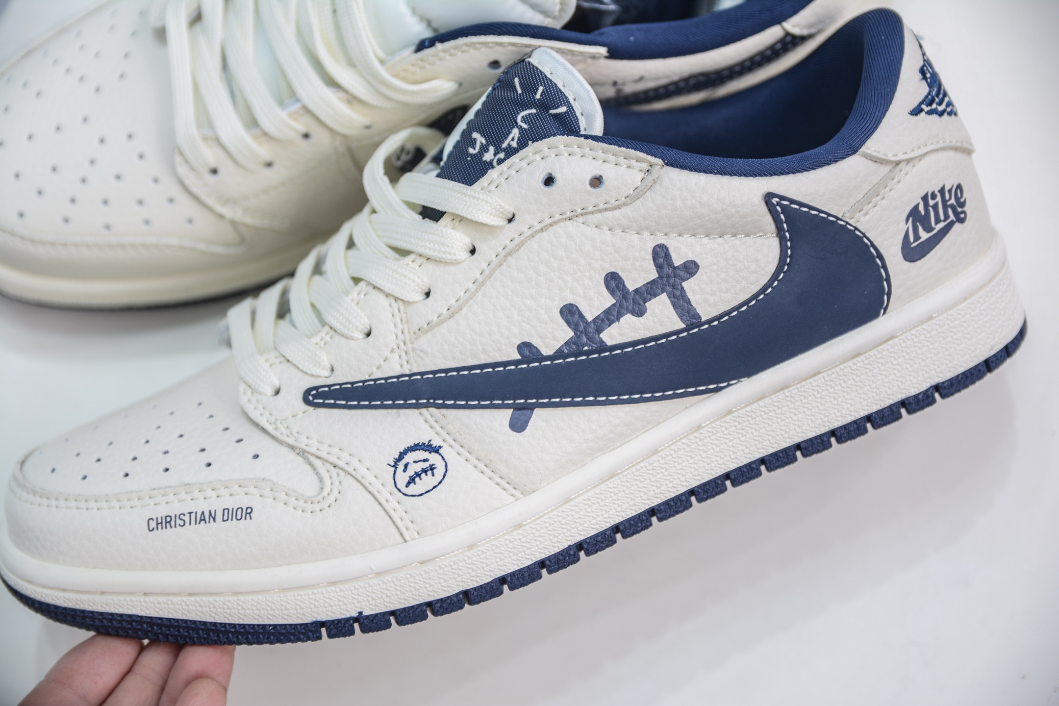 270 Travis Scott x Fragment Design x Air Jordan 1 Low OG SP AJ1 耐克联名-米白深蓝鬼脸 LD2025-009