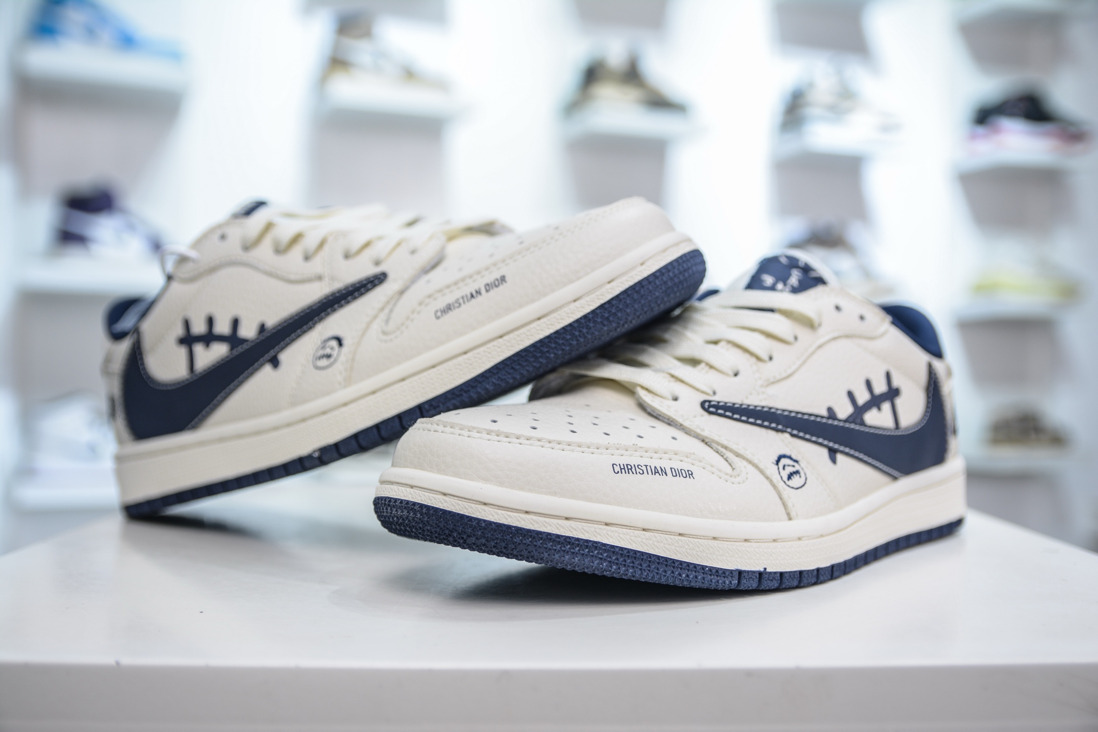 270 Travis Scott x Fragment Design x Air Jordan 1 Low OG SP AJ1 耐克联名-米白深蓝鬼脸 LD2025-009
