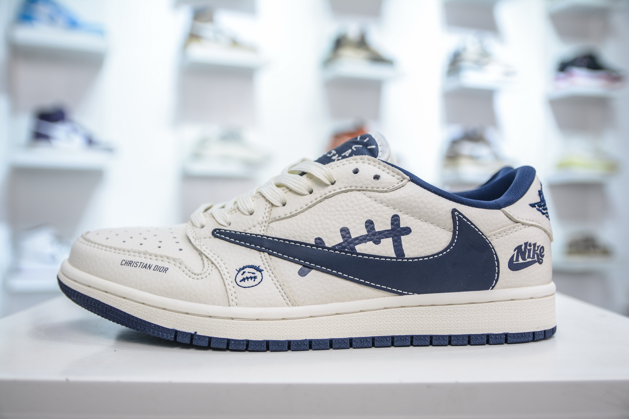 270 Travis Scott x Fragment Design x Air Jordan 1 Low OG SP AJ1 耐克联名-米白深蓝鬼脸 LD2025-009