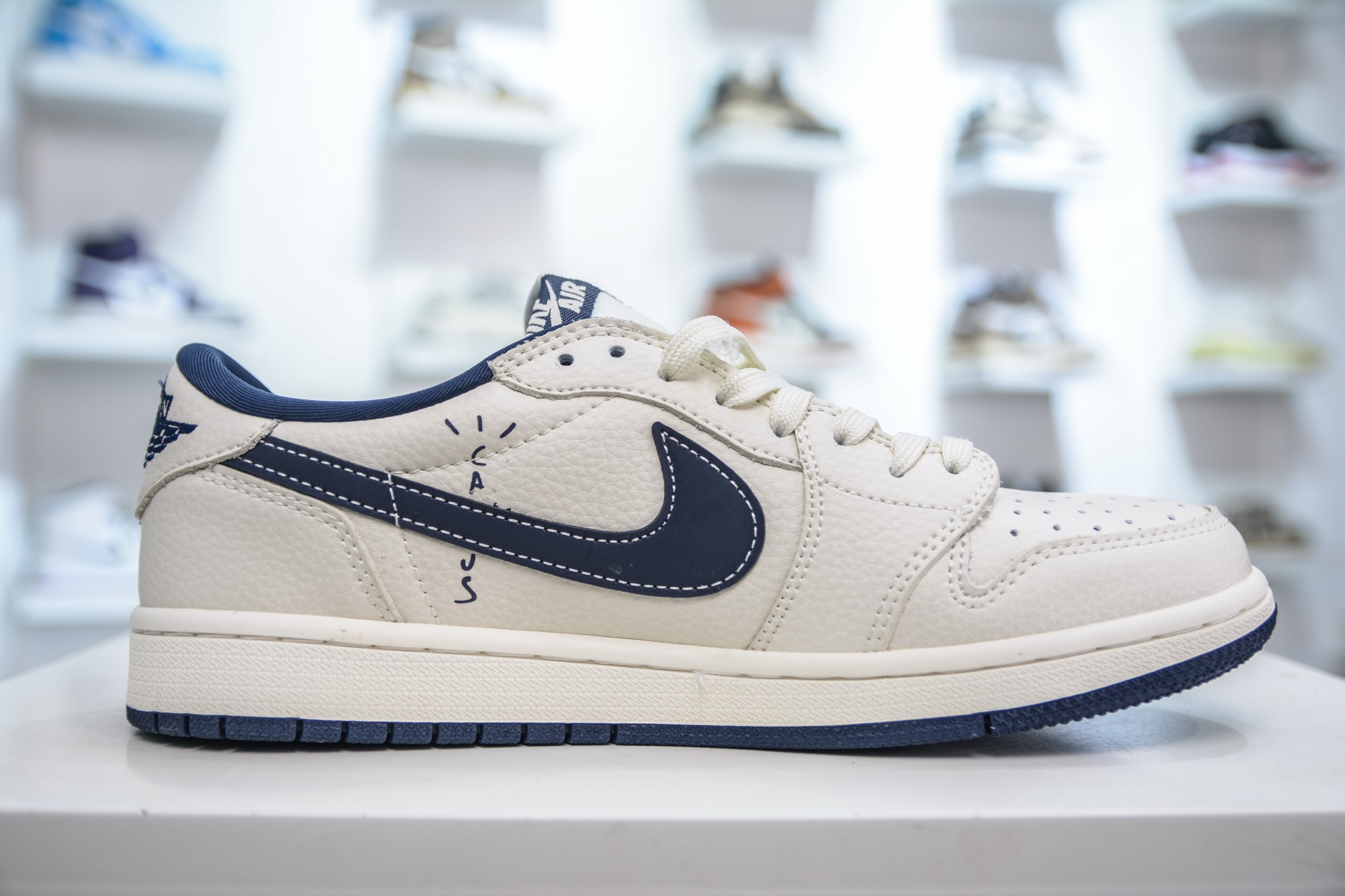 270 Travis Scott x Fragment Design x Air Jordan 1 Low OG SP AJ1 耐克联名-米白深蓝鬼脸 LD2025-009