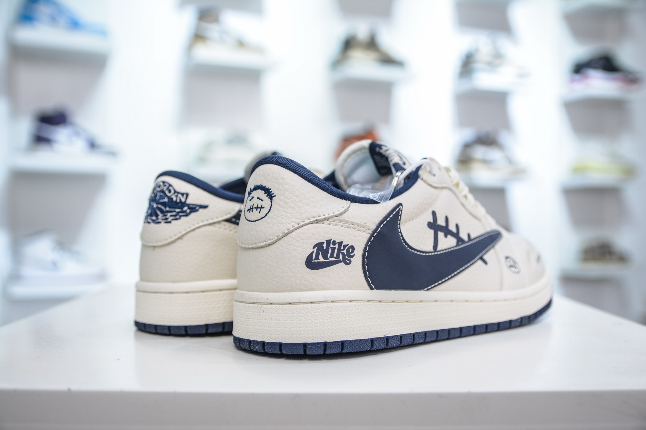 270 Travis Scott x Fragment Design x Air Jordan 1 Low OG SP AJ1 耐克联名-米白深蓝鬼脸 LD2025-009