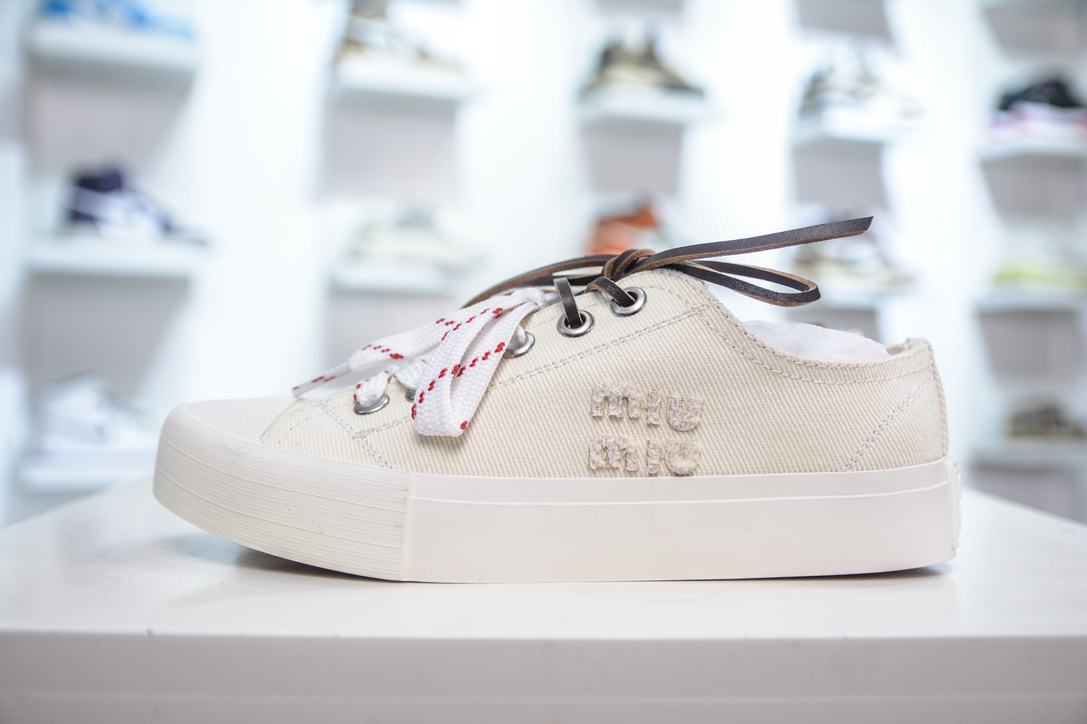 350 MiuMiu 缪缪 最新款 水洗 丹宁 牛仔布 帆布鞋 厚底 休闲 运动鞋