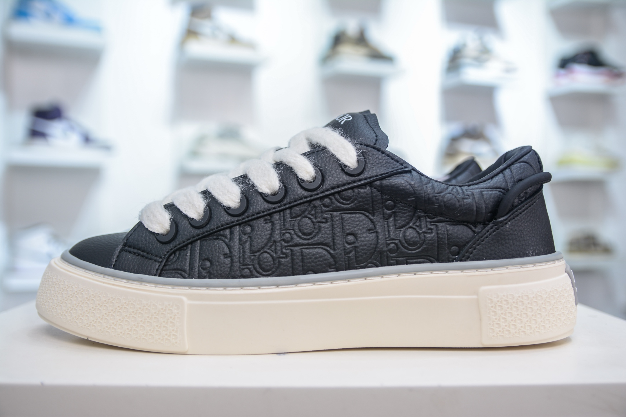 Dior B33 Black Leather Sneaker With Embossed Pattern
