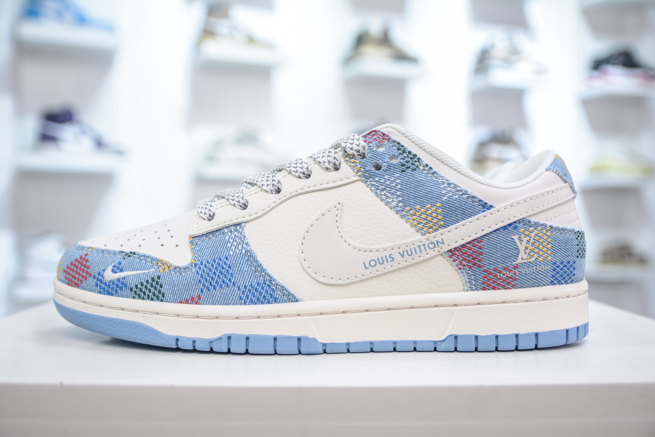 280 Nike SB Dunk Low x Louis Vuitton LV联名-白蓝格子牛仔 FC1688-231