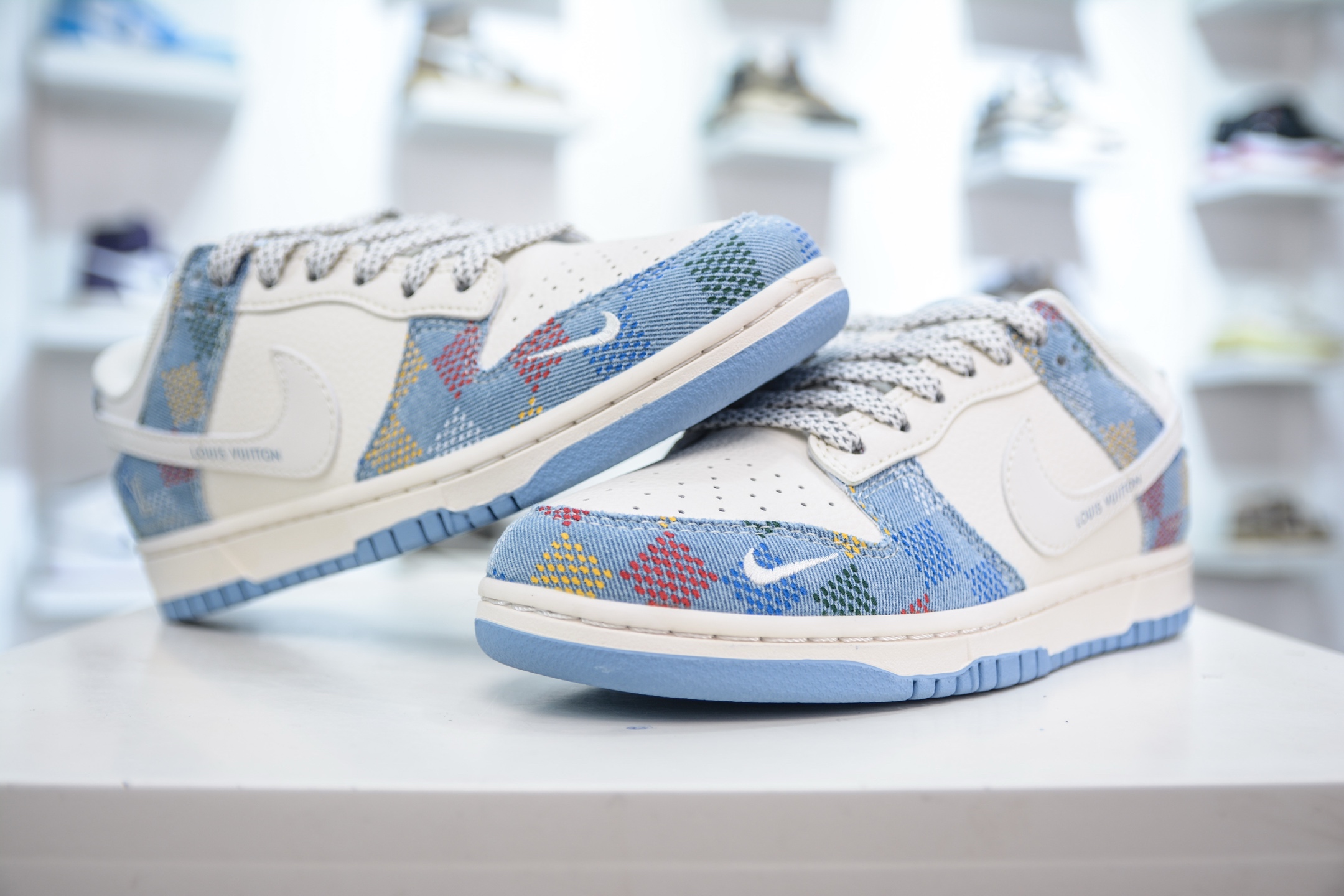 280 Nike SB Dunk Low x Louis Vuitton LV联名-白蓝格子牛仔 FC1688-231