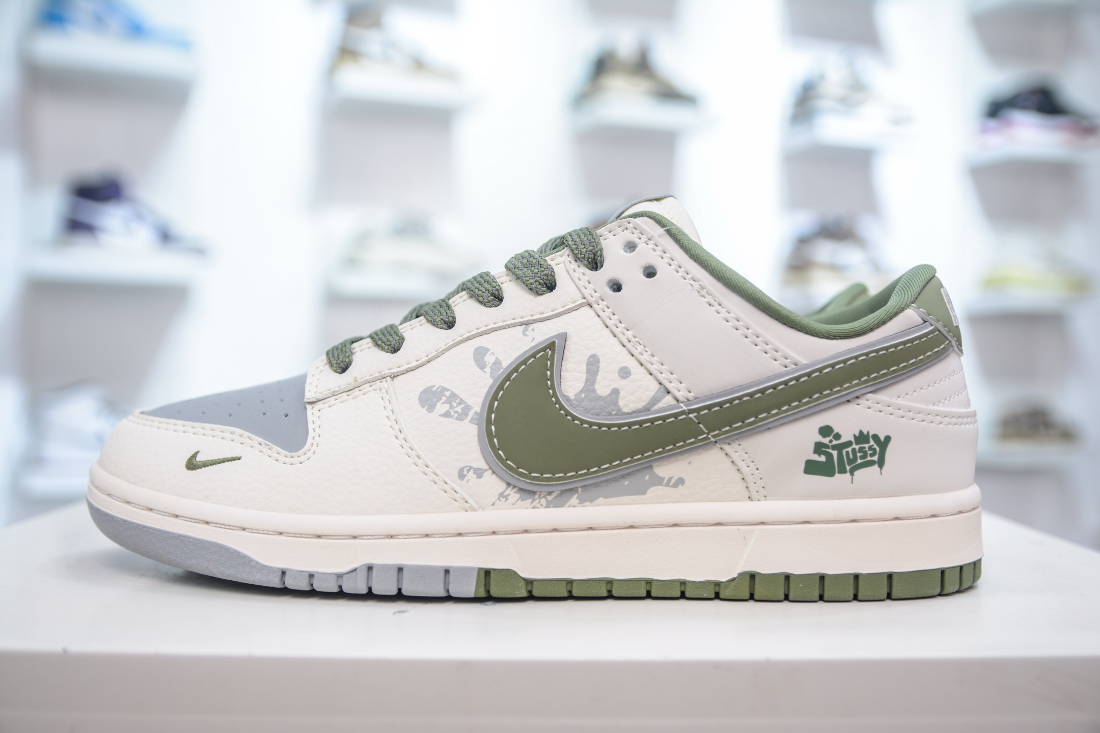 Nike SB Dunk Low x Stussy - White, Grey & Green - Premium Leather Sneakers