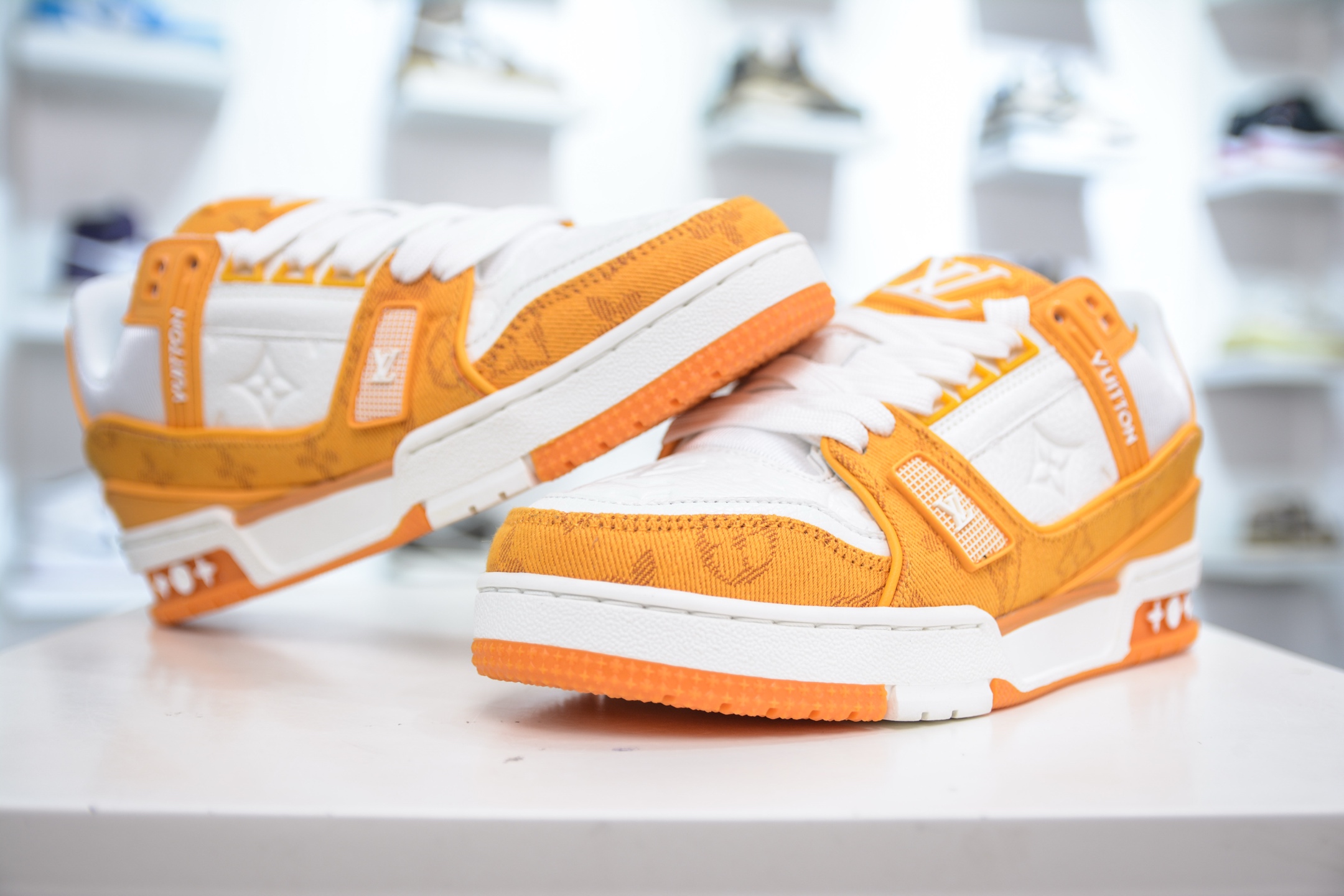 Louis Vuitton Trainer Sneaker White Orange Denim - Fashion Show Edition 5 i1748370115199 2768 0 3