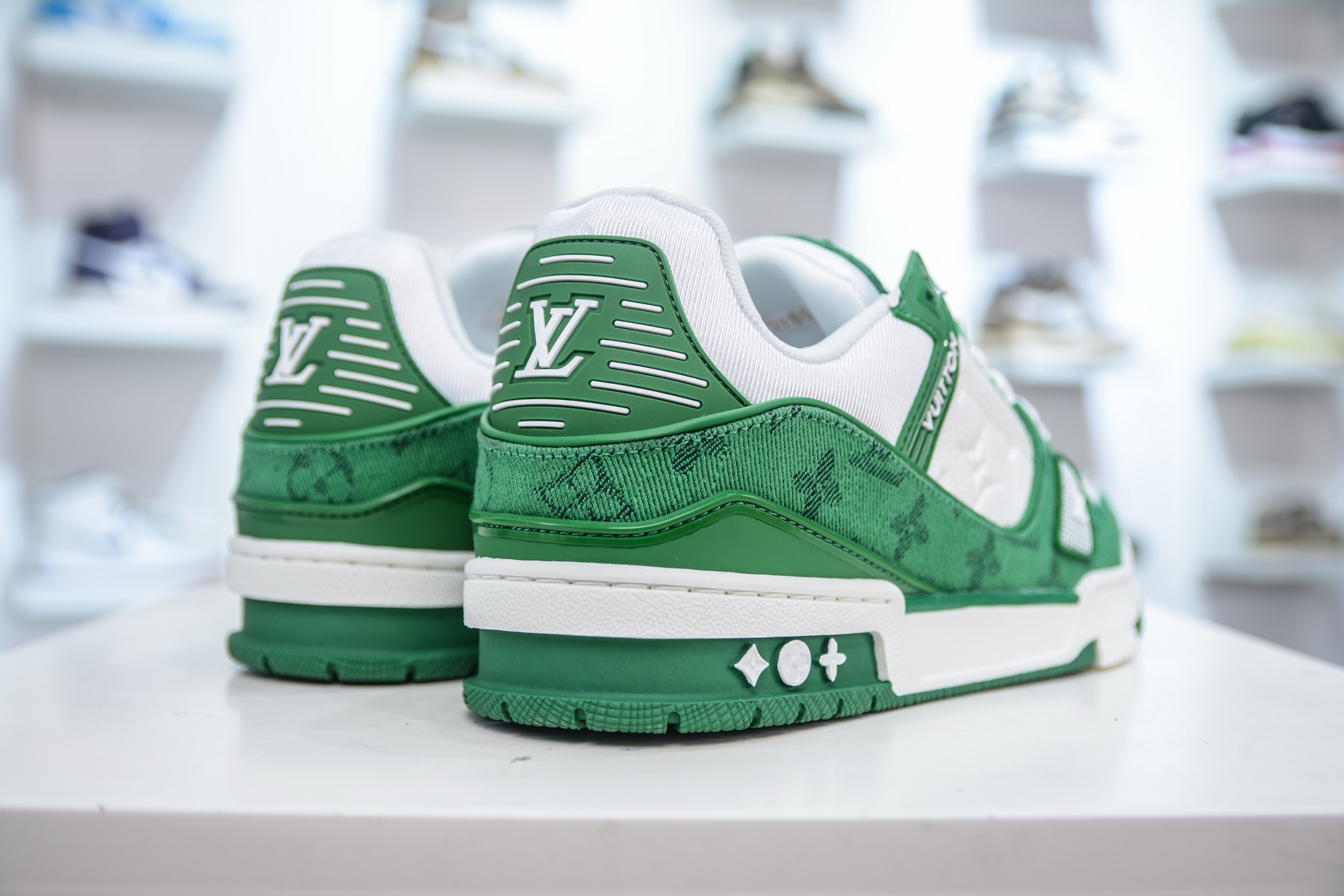 Louis Vuitton Trainer White Green Denim Sneakers - Fashion Show Inspired 7 i1748370179705 2039 0 5