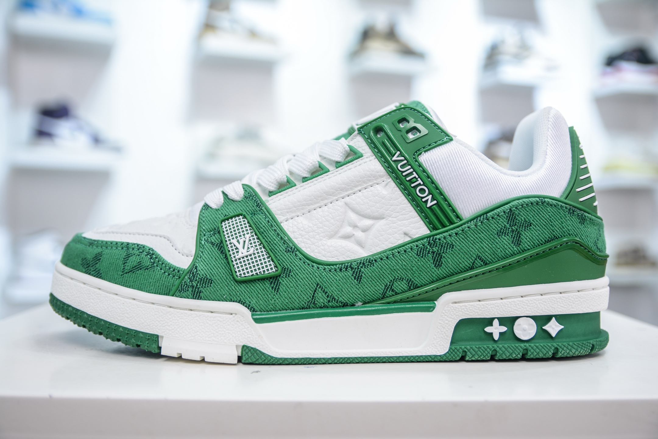 Louis Vuitton Trainer White Green Denim Sneakers - Fashion Show Inspired 2 i1748370179807 8688 0 0