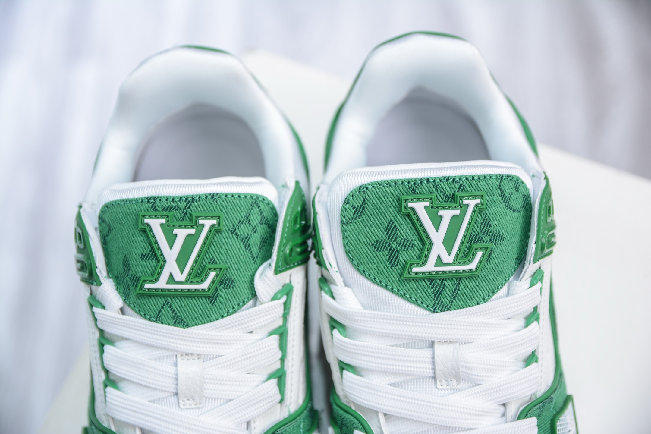 Louis Vuitton Trainer White Green Denim Sneakers - Fashion Show Inspired 9 i1748370181411 1296 0 7