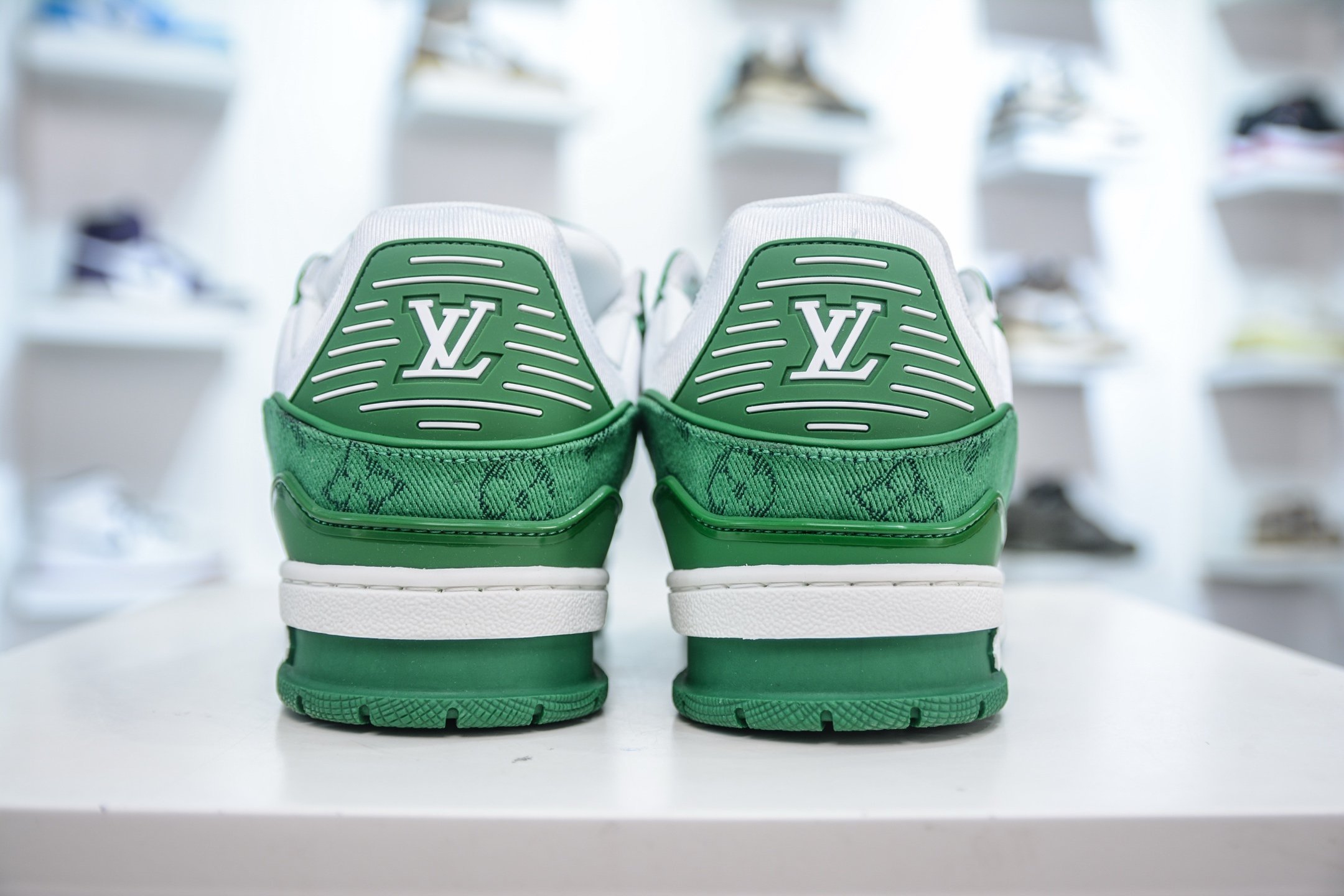 Louis Vuitton Trainer White Green Denim Sneakers - Fashion Show Inspired 3 i1748370181415 8747 0 1