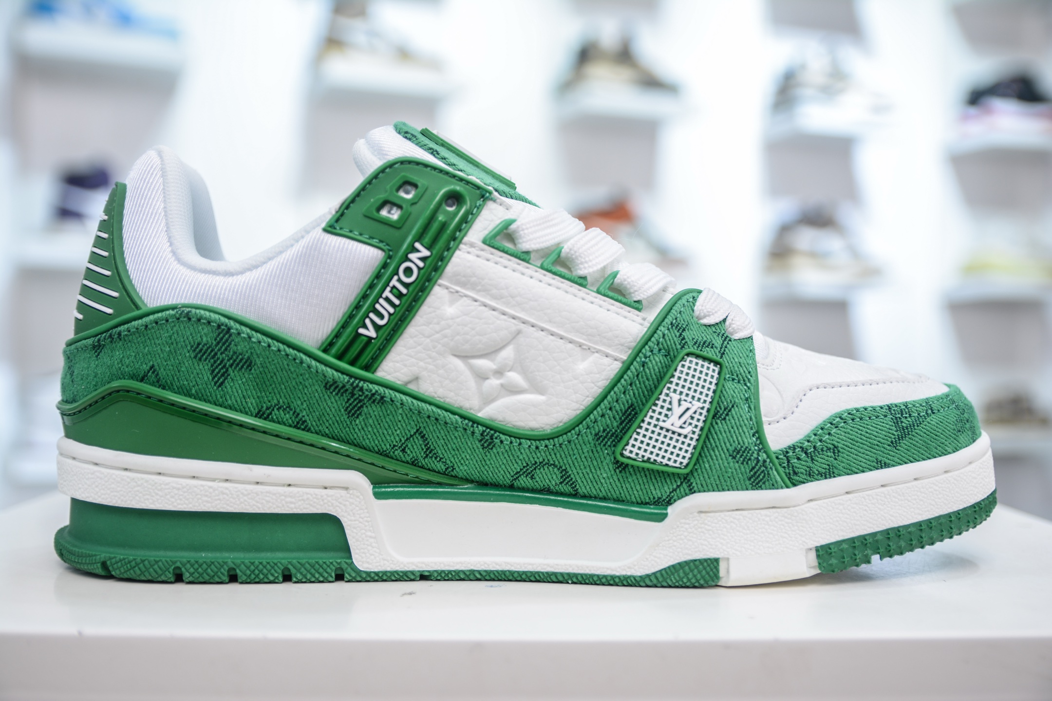 Louis Vuitton Trainer White Green Denim Sneakers - Fashion Show Inspired 4 i1748370181420 238 0 2