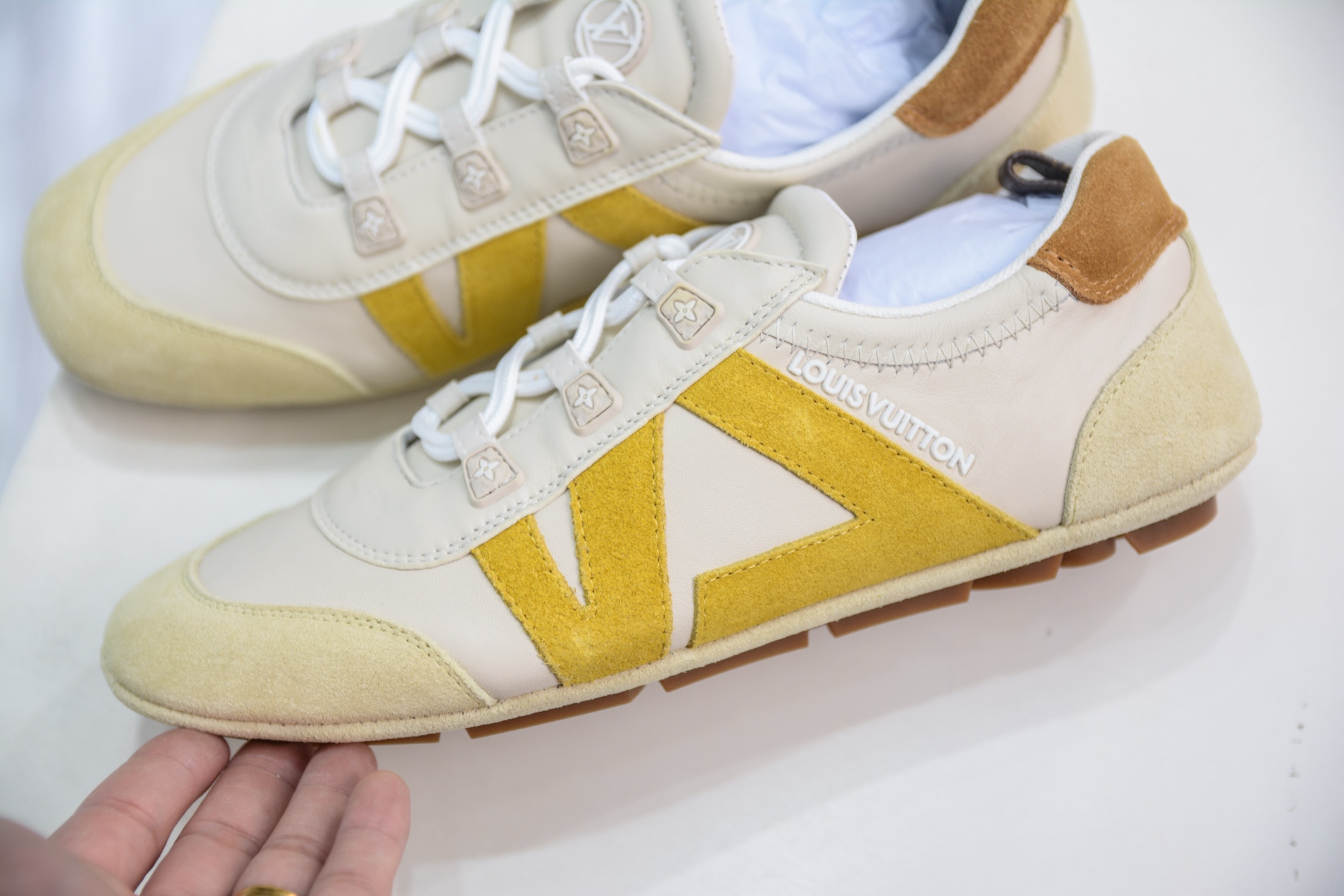 Louis Vuitton Sneakerina White Leather and Yellow Suede Women's Shoe 8 i1748454838362 7885 0 6