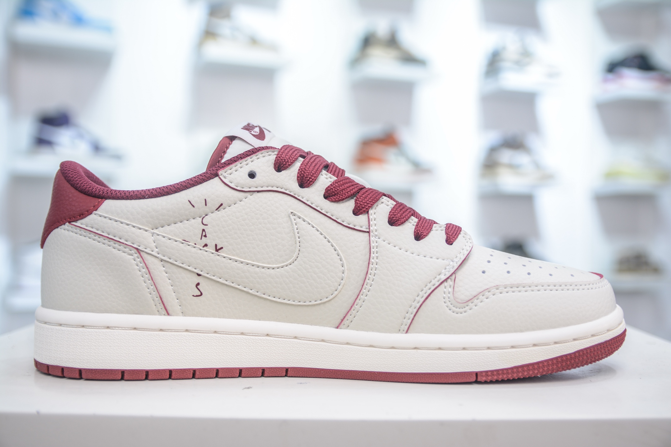 TS x Air Jordan x Fragment Design AJ1 Low 倒钩低帮联名藤原浩闪电-白酒红  LK1099-066