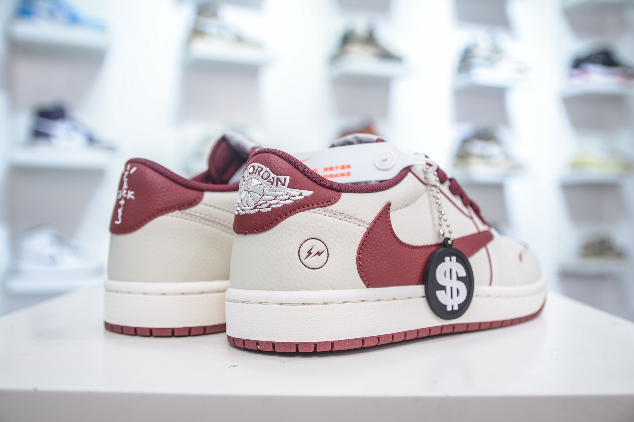 TS x Air Jordan x Fragment Design AJ1 Low 倒钩低帮联名藤原浩闪电-白酒红  LK1099-066