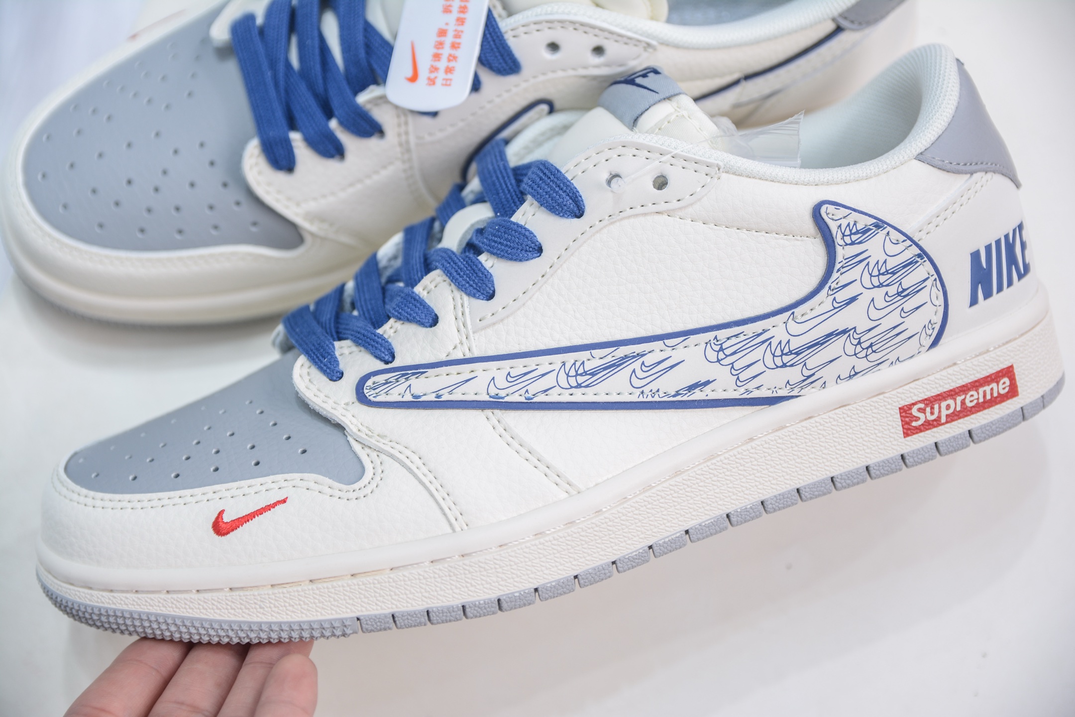 TS x Air Jordan x Supreme AJ1 Low 倒钩低帮联名SUP-白灰多重勾  XS7089-597