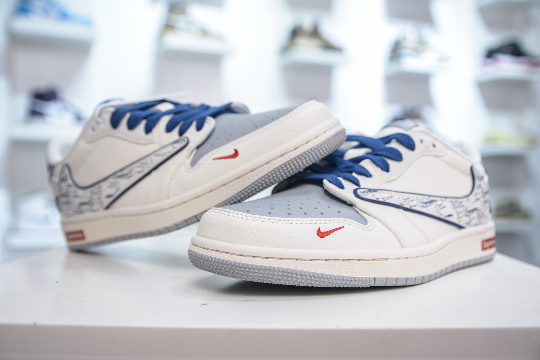 TS x Air Jordan x Supreme AJ1 Low 倒钩低帮联名SUP-白灰多重勾  XS7089-597