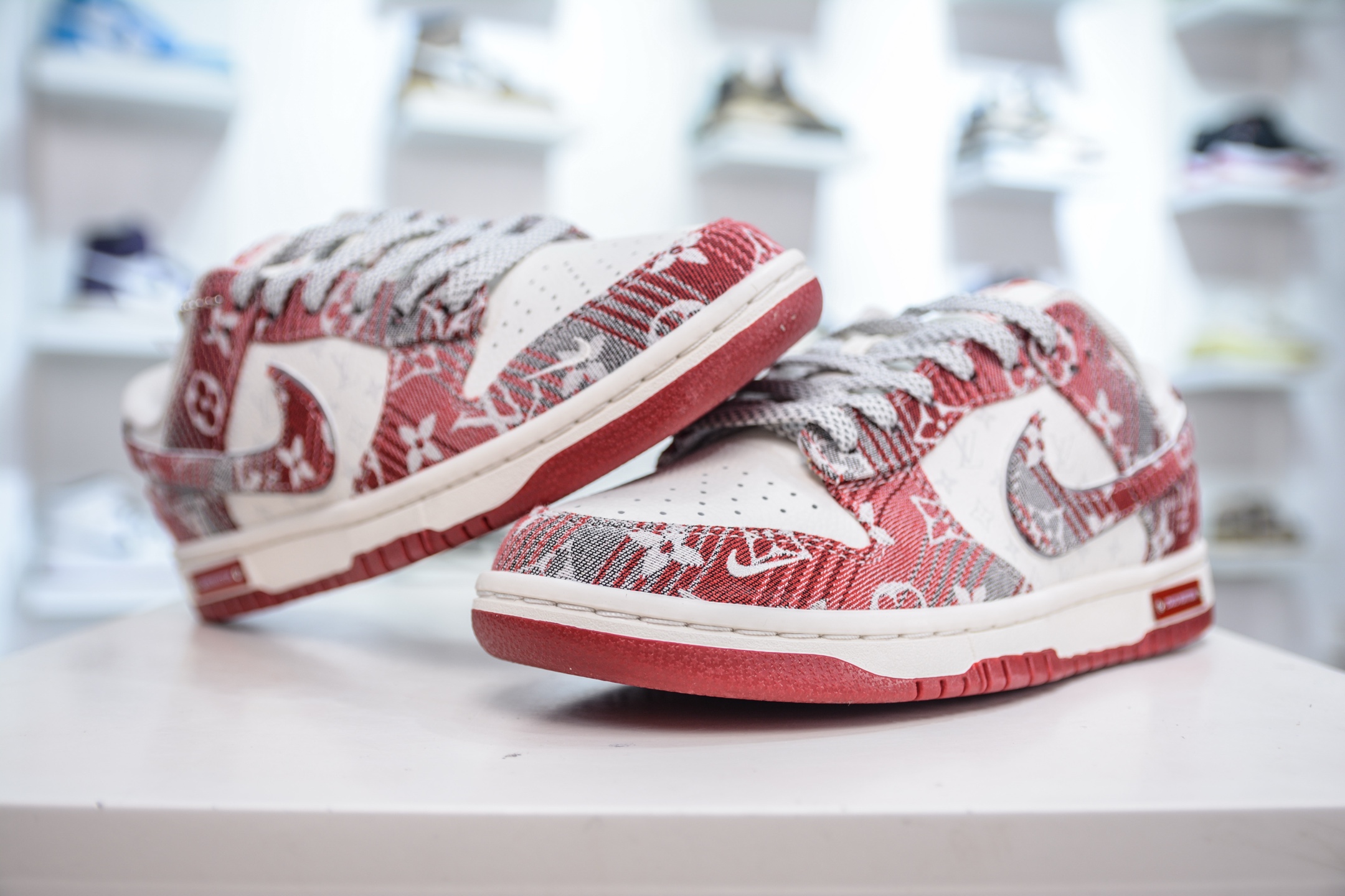 Nike SB Dunk Low x Louis Vuitton White Gray Red Denim Sneakers 4 i1749403404120 4898 0 3