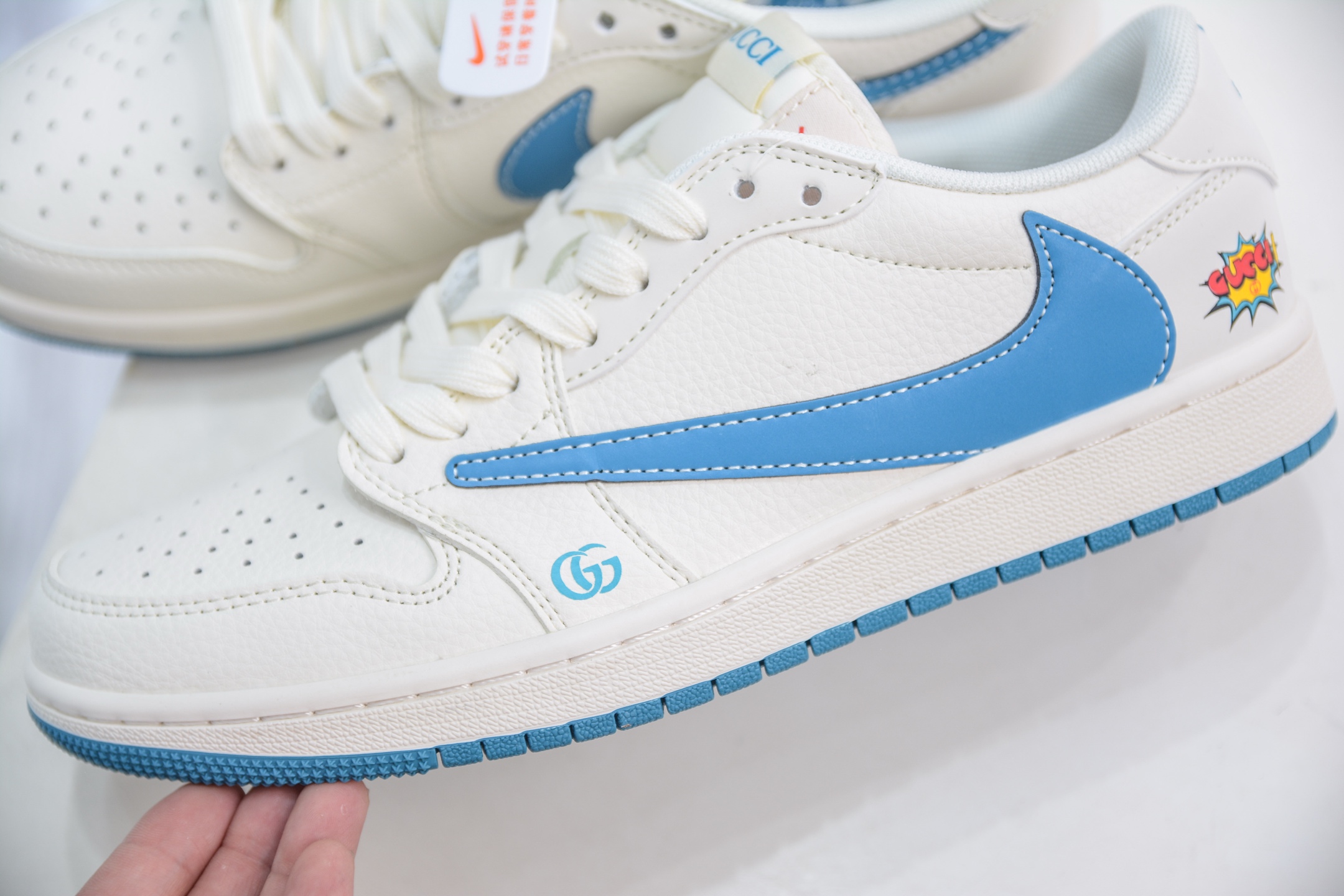 TS x Air Jordan x GUCCI AJ1 Low 倒钩低帮联名古驰-白蓝勾蓝底  ZH2598-165