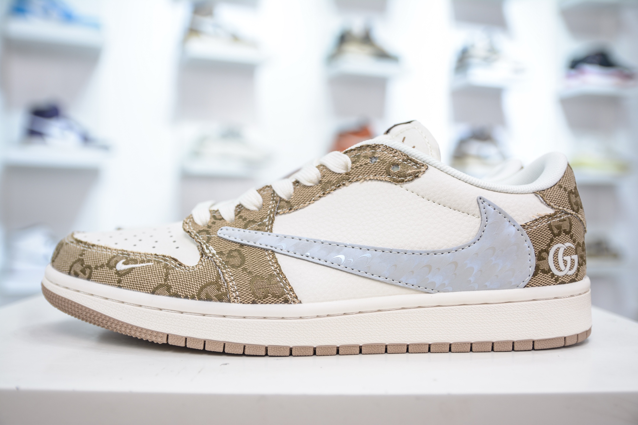 Travis Scott x Air Jordan 1 Low Gucci Custom Sneakers - Khaki Denim 2 i1749657726031 4036 0 0