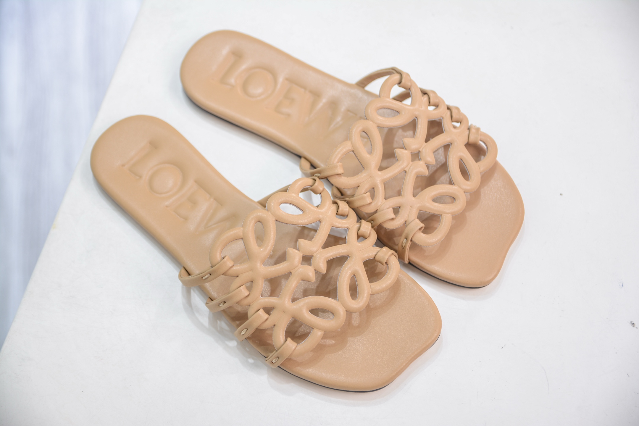 Loewe Women's Petal Anagram Square Toe Leather Slide Sandals 7 i1749754434285 6339 0 6