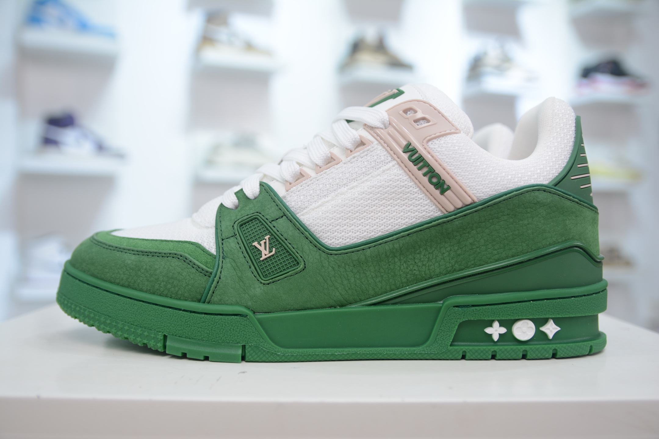 Louis Vuitton Trainer Sneaker: Stylish Low-Top Design in Green and White