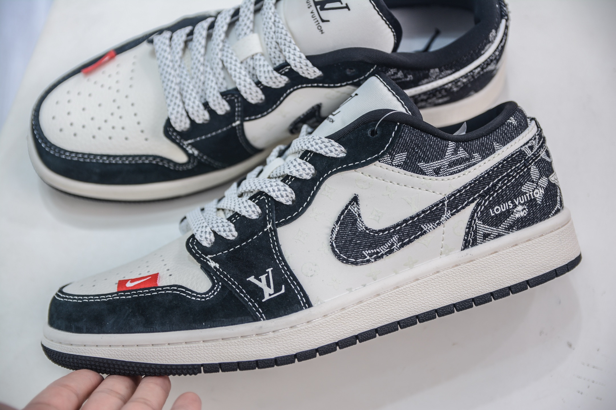 Air Jordan 1 Low x Louis Vuitton Custom Sneakers - Beige, Black Denim 8 i1750089920995 5293 0 6