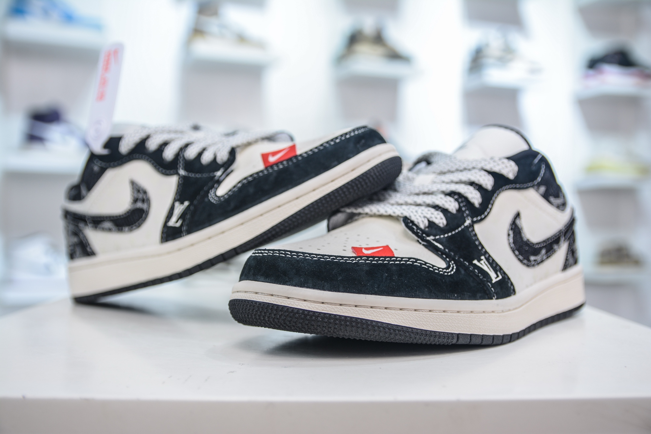 Air Jordan 1 Low x Louis Vuitton Custom Sneakers - Beige, Black Denim 5 i1750089929145 6196 0 3