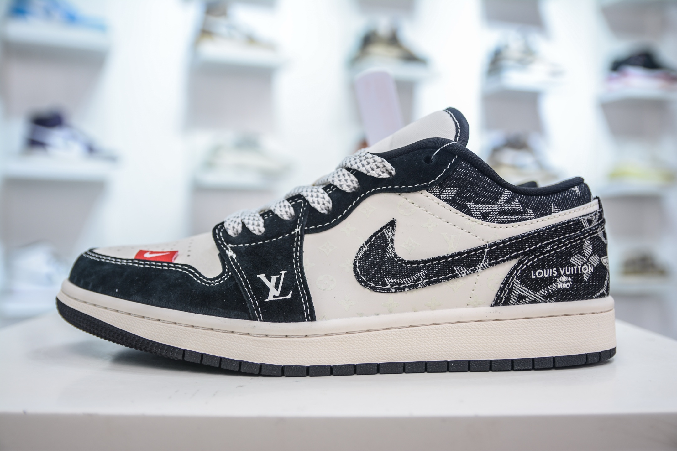 Air Jordan 1 Low x Louis Vuitton Custom Sneakers - Beige, Black Denim 2 i1750089929148 5780 0 0