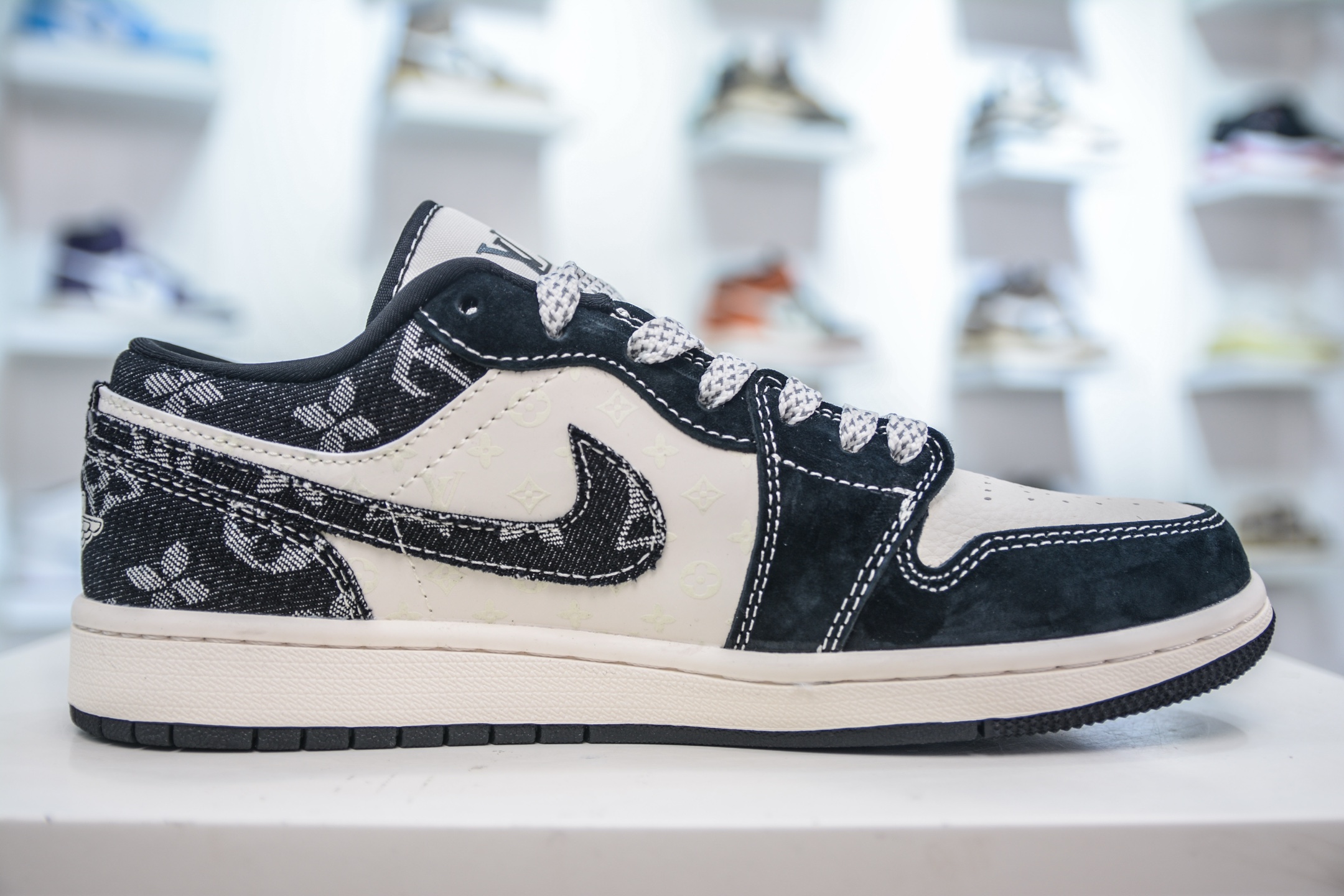 Air Jordan 1 Low x Louis Vuitton Custom Sneakers - Beige, Black Denim 4 i1750089929208 6790 0 2