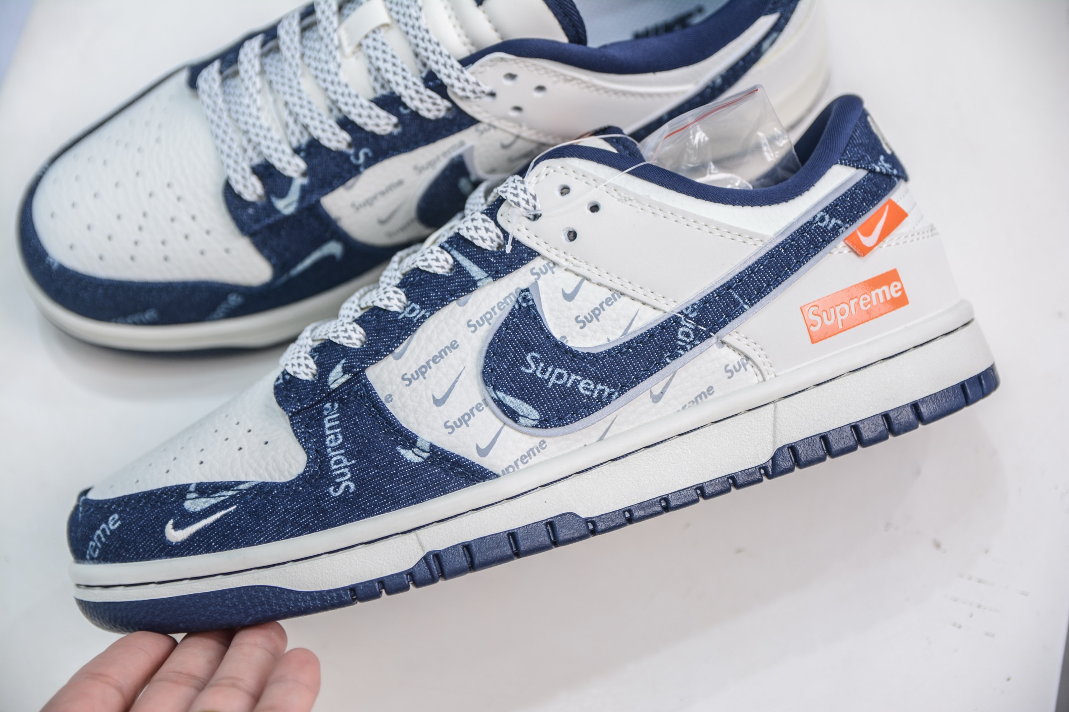 Nike SB Dunk Low x Supreme Collab White Blue Denim Sneakers (Unisex) 8 i1750173231959 9399 0 6