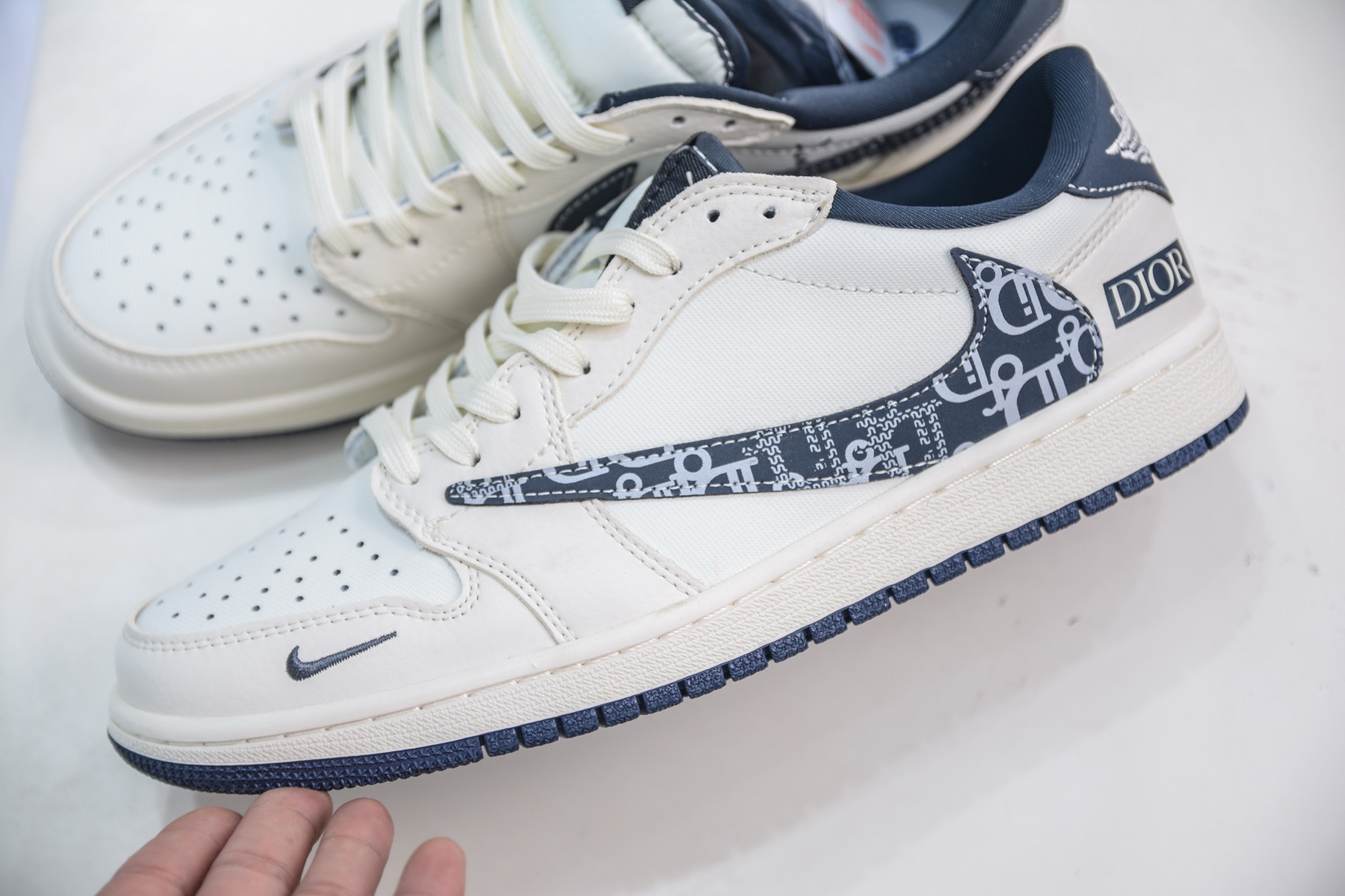 TS x Air Jordan 1 Low x Dior White & Navy Custom Sneakers Collab 7 i1750522491616 8922 0 6