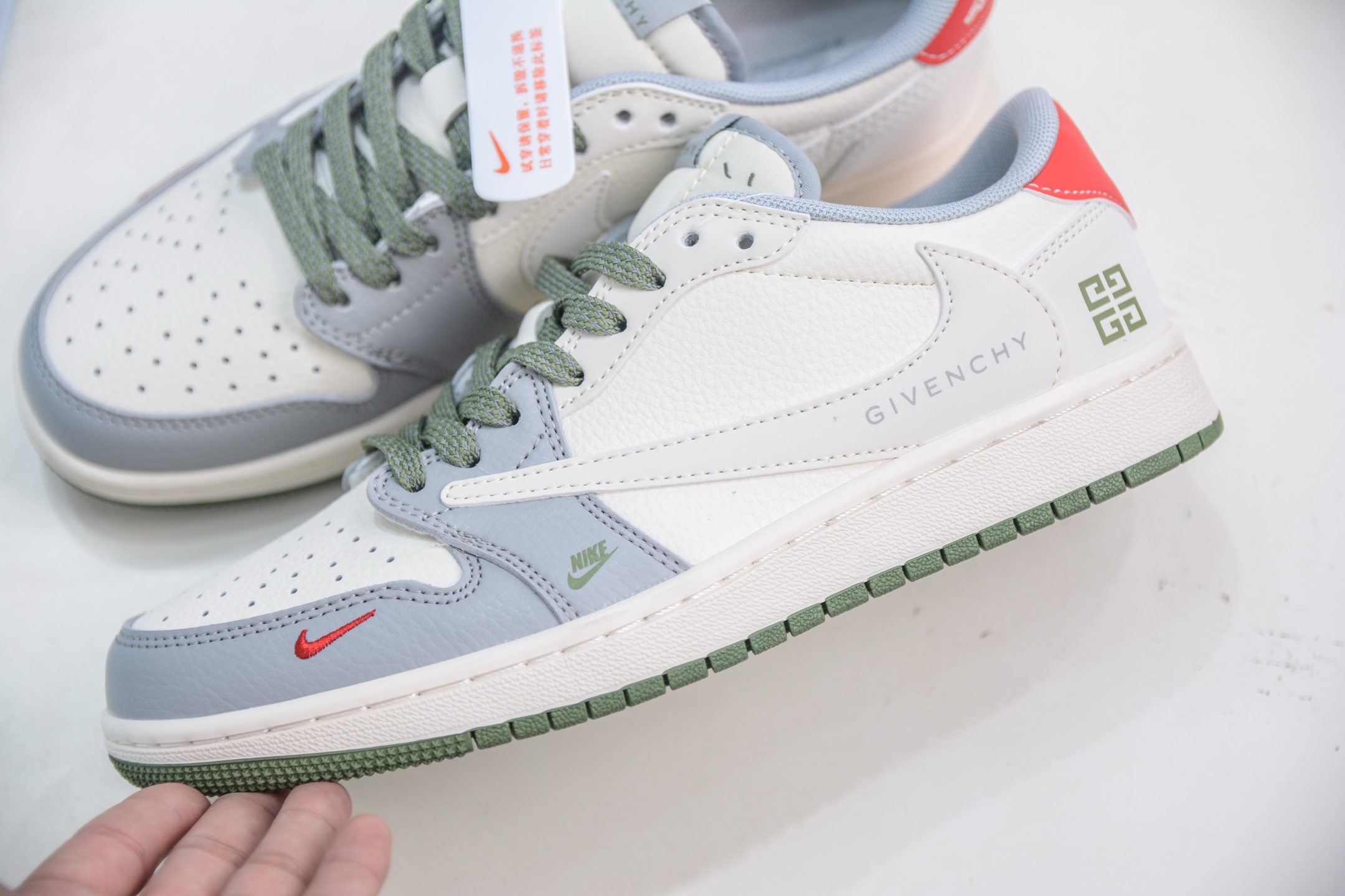 TS x Air Jordan 1 Low Givenchy Custom White Gray Green Sneakers 7 i1750522550665 8144 0 6