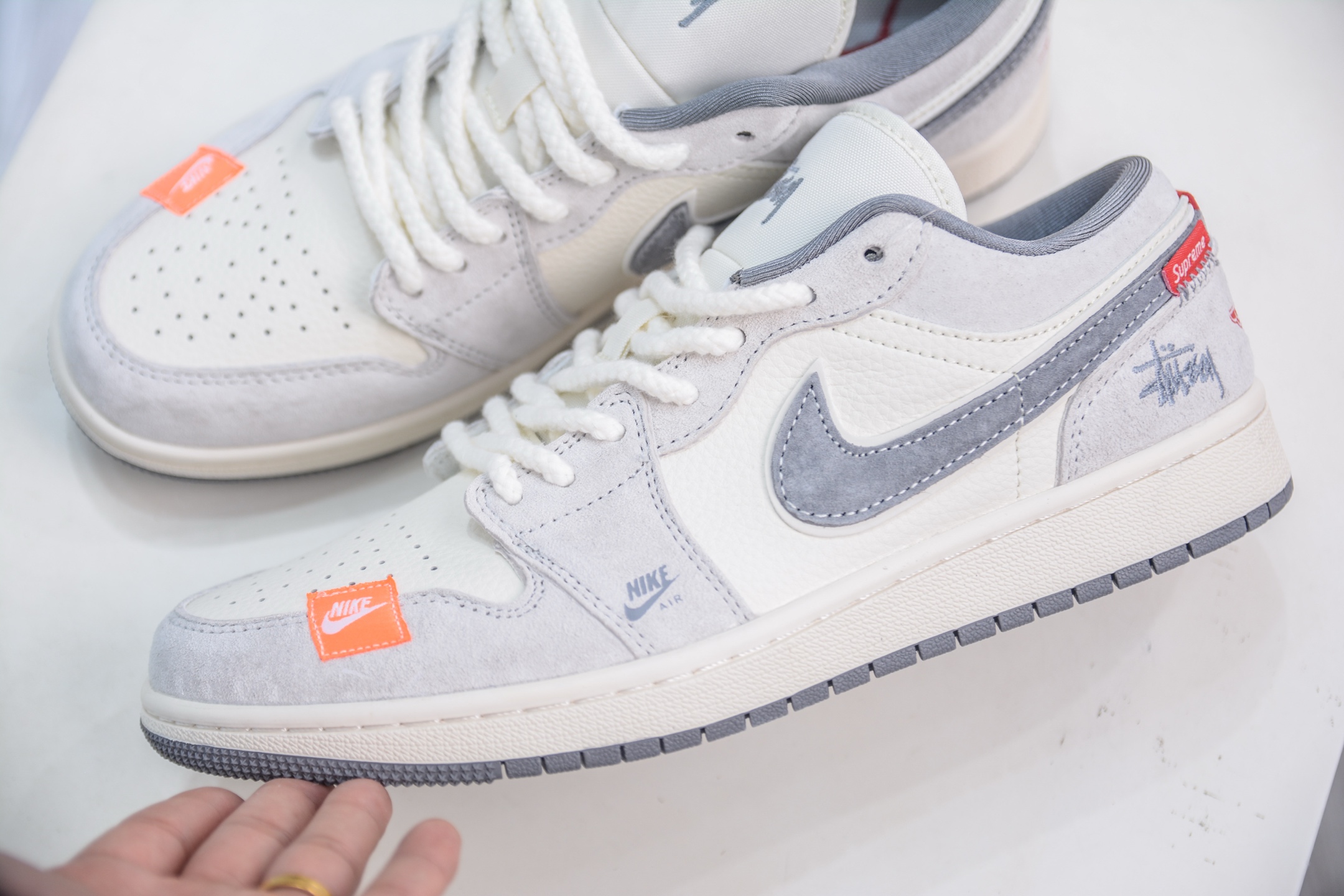 Air Jordan 1 Retro Low Stussy Supreme Collab - Cream/Grey, Sizes 36-45 7 i1750859519660 3935 0 6