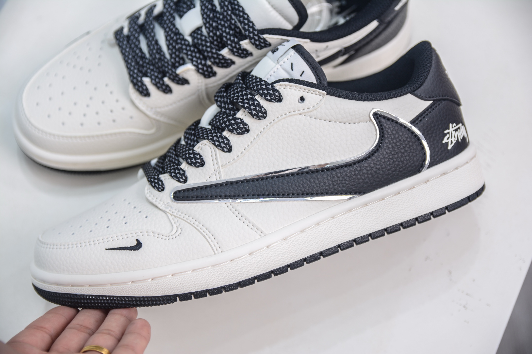 TS x Air Jordan x Stussy Air Jordan 1 Low - Cream/Black Custom Sneakers 8 i1750859567251 5878 0 6