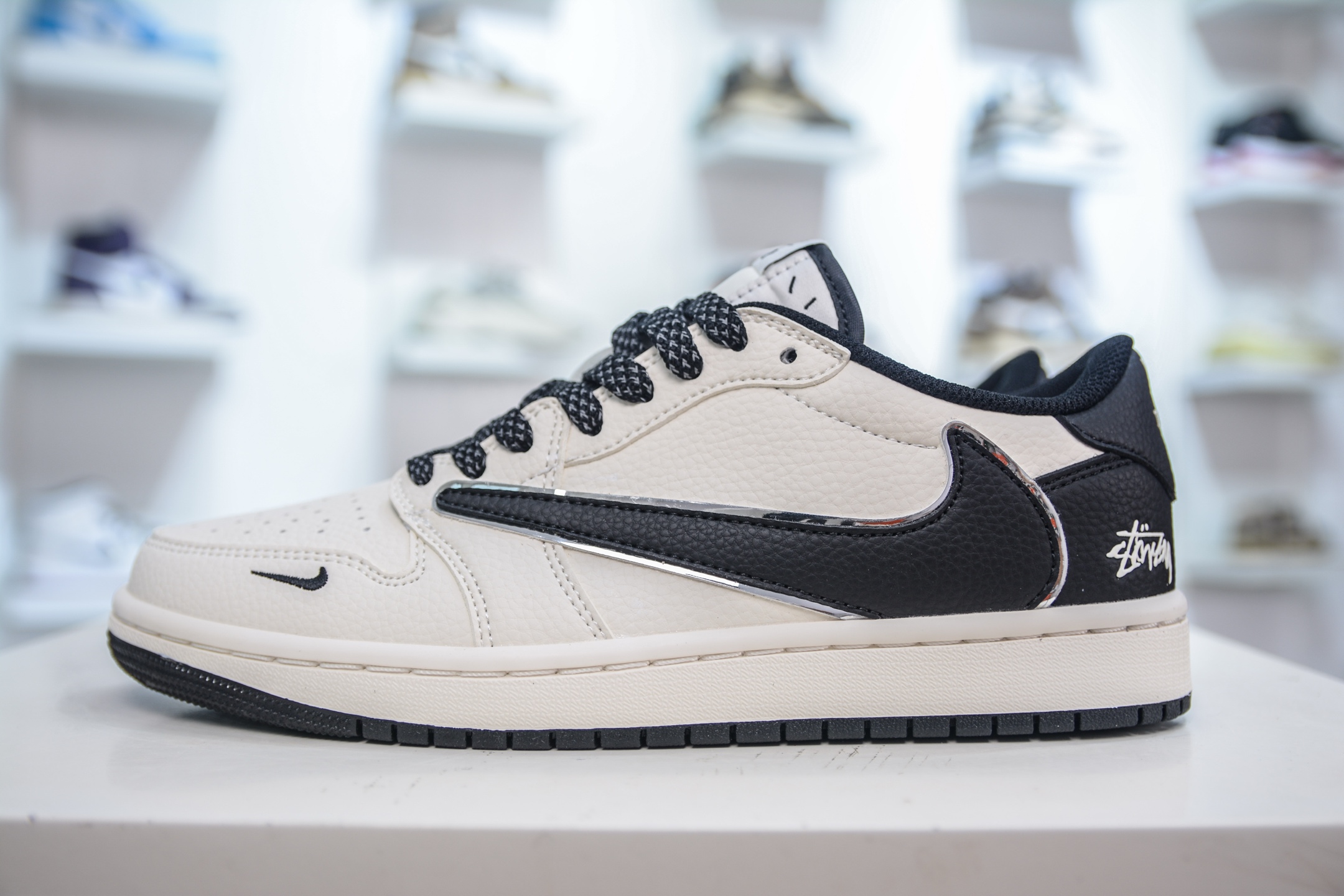 TS x Air Jordan x Stussy Air Jordan 1 Low - Cream/Black Custom Sneakers 2 i1750859568291 4554 0 0