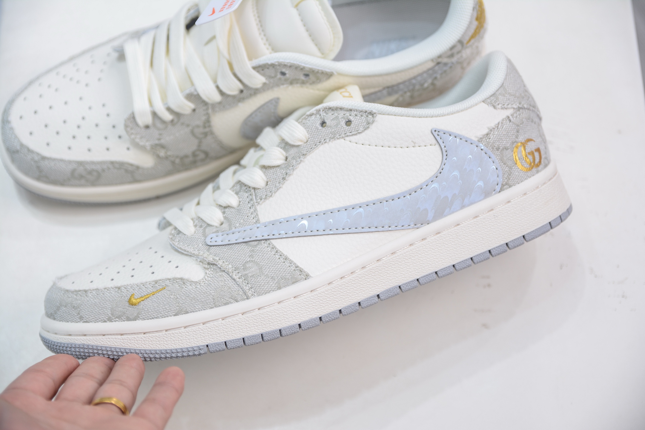 TS x Air Jordan x Gucci Air Jordan 1 Low - Grey Canvas Custom Sneakers 7 i1751127627394 4429 0 6