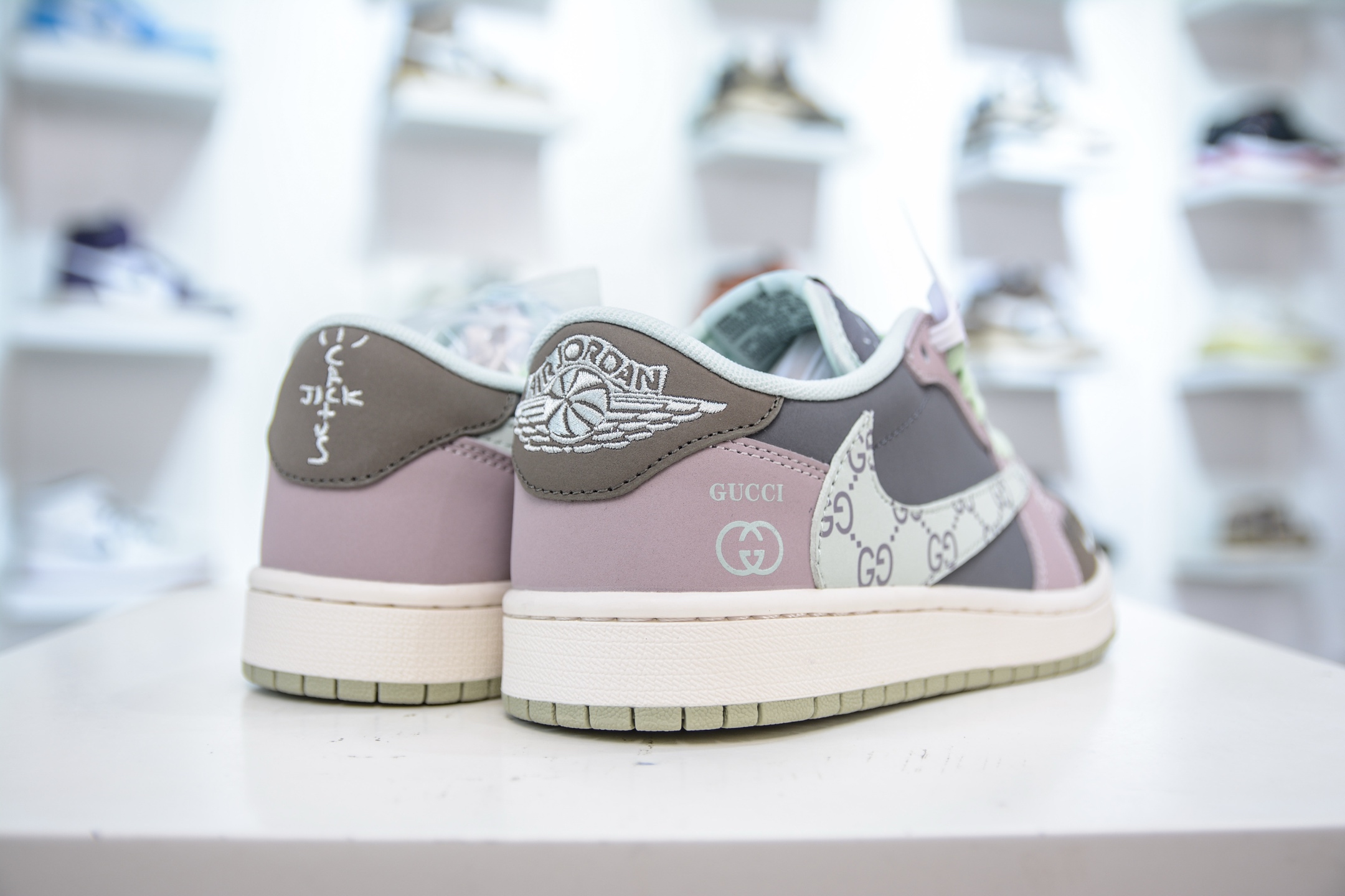 TS x Air Jordan 1 Low Gucci Collab - Gray, Green & Pink Custom Sneakers 6 i1751638849352 3808 0 5