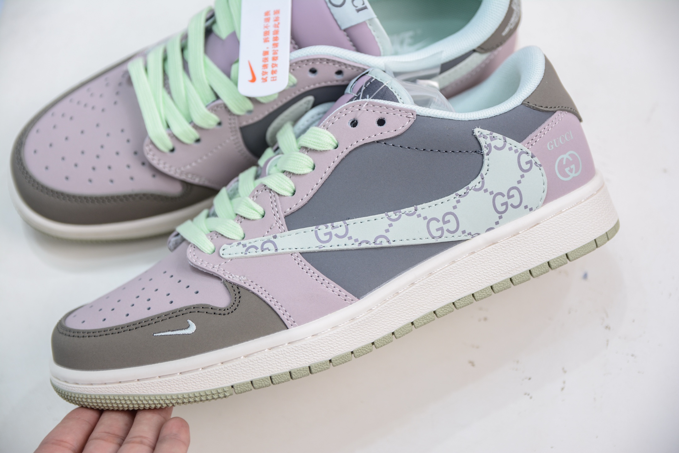 TS x Air Jordan 1 Low Gucci Collab - Gray, Green & Pink Custom Sneakers 7 i1751638850472 3186 0 6