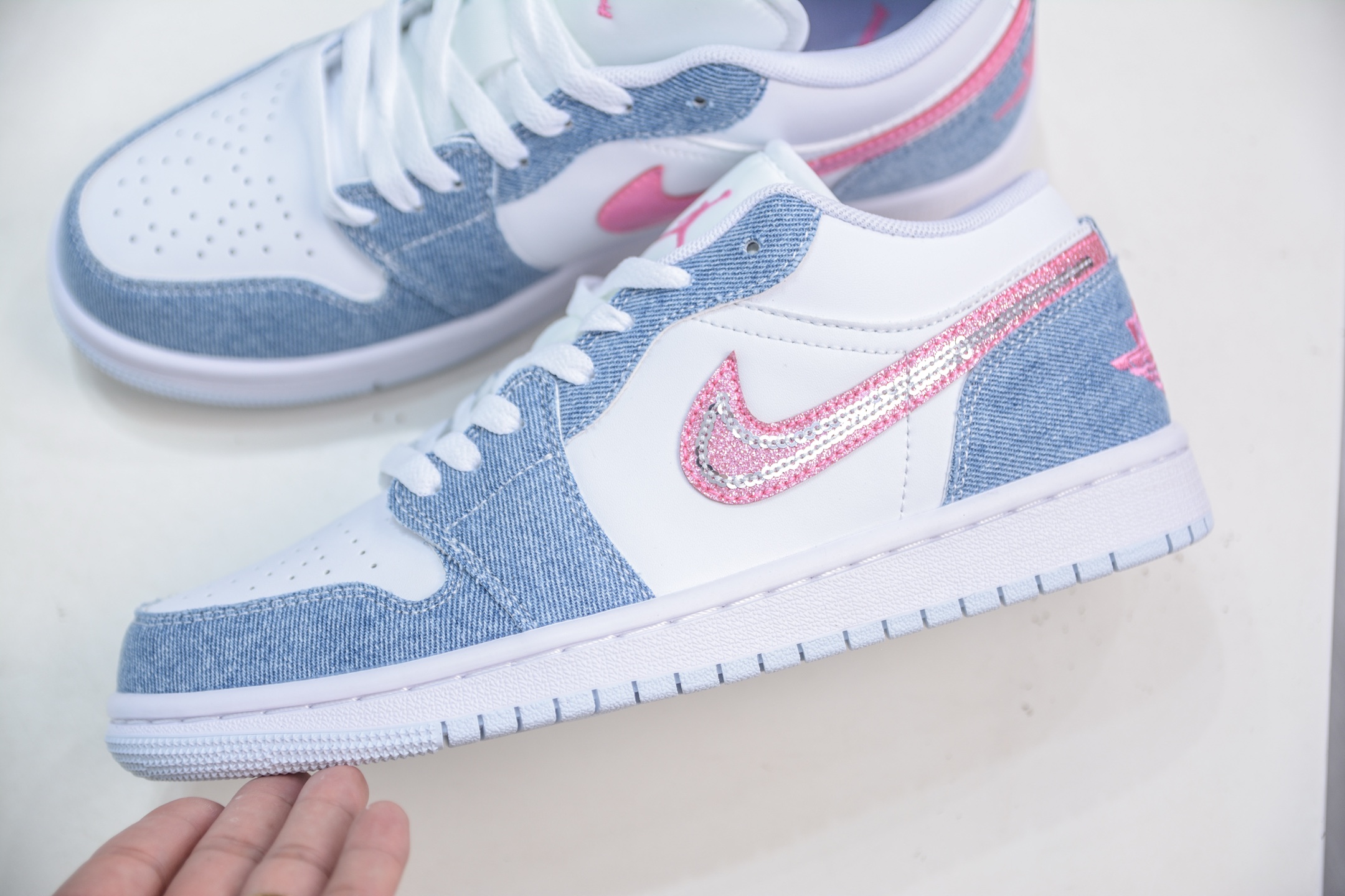 Air Jordan 1 Low White Blue Denim Pink Diamond Shoes HQ2001-400 8 i1754665663768 8076 0 6