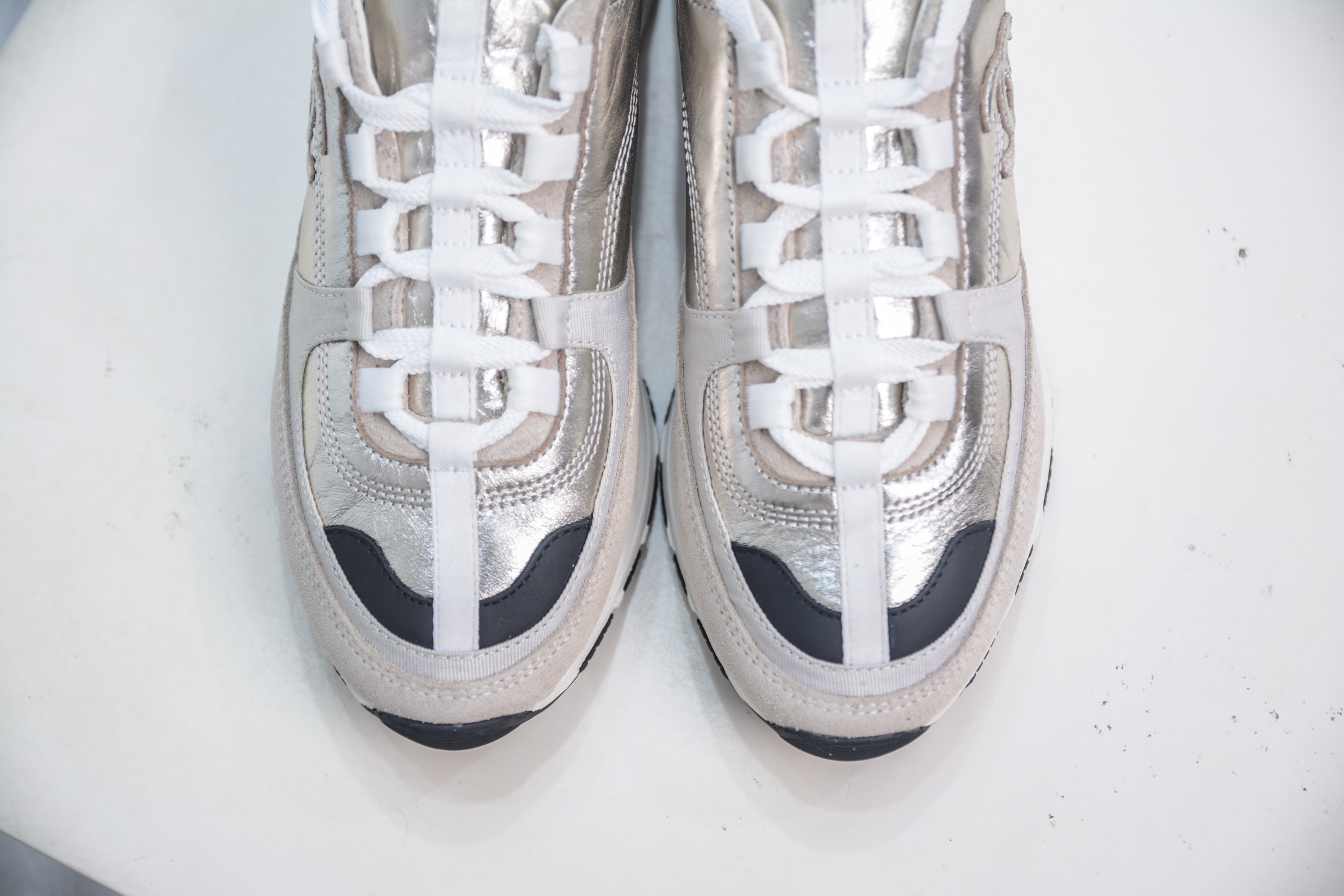 Chanel Women's Sneakers Silver Leather Low Top Lace-Up Casual Shoes 10 i1754928184908 8582 0 8
