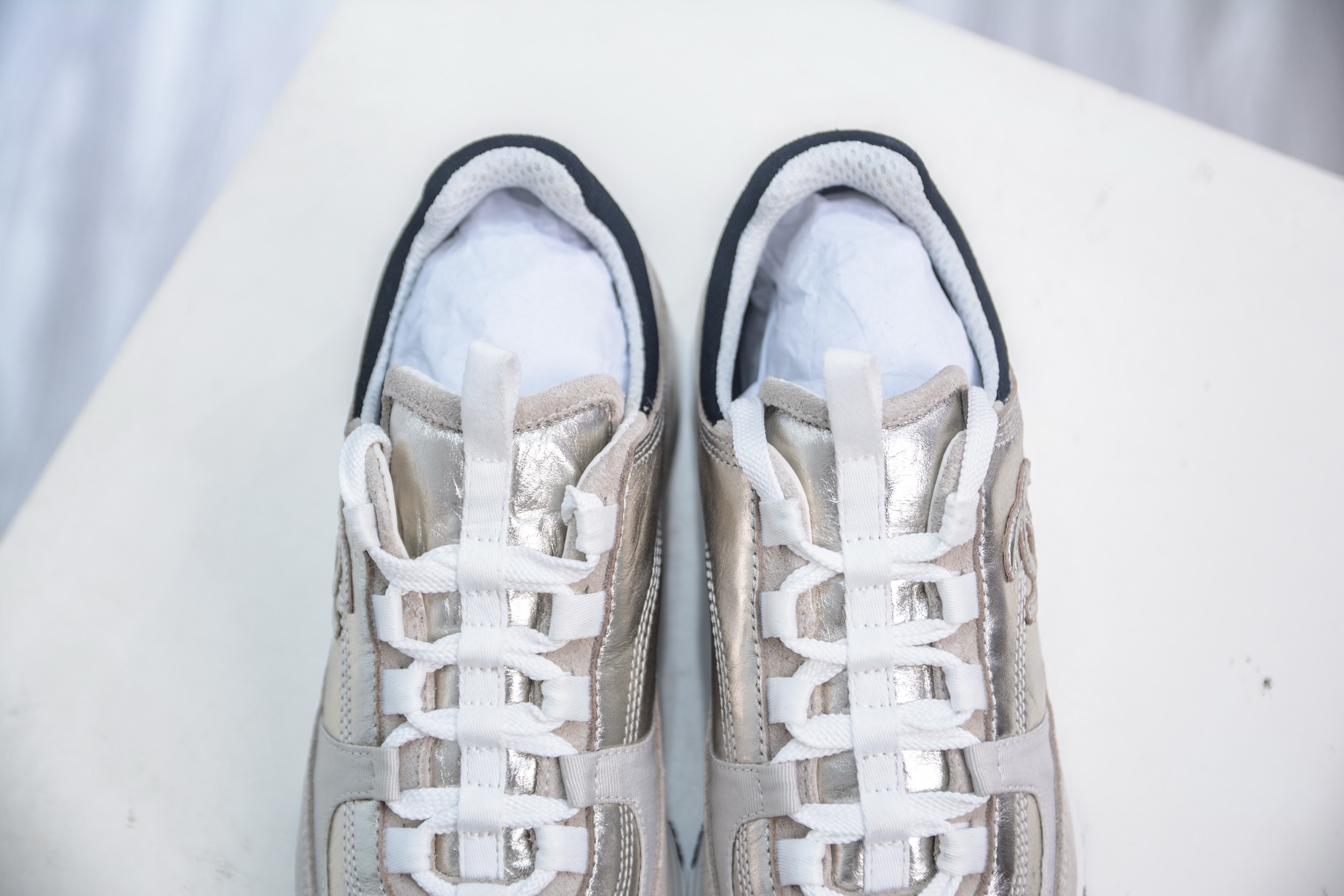 Chanel Women's Sneakers Silver Leather Low Top Lace-Up Casual Shoes 9 i1754928184927 6404 0 7