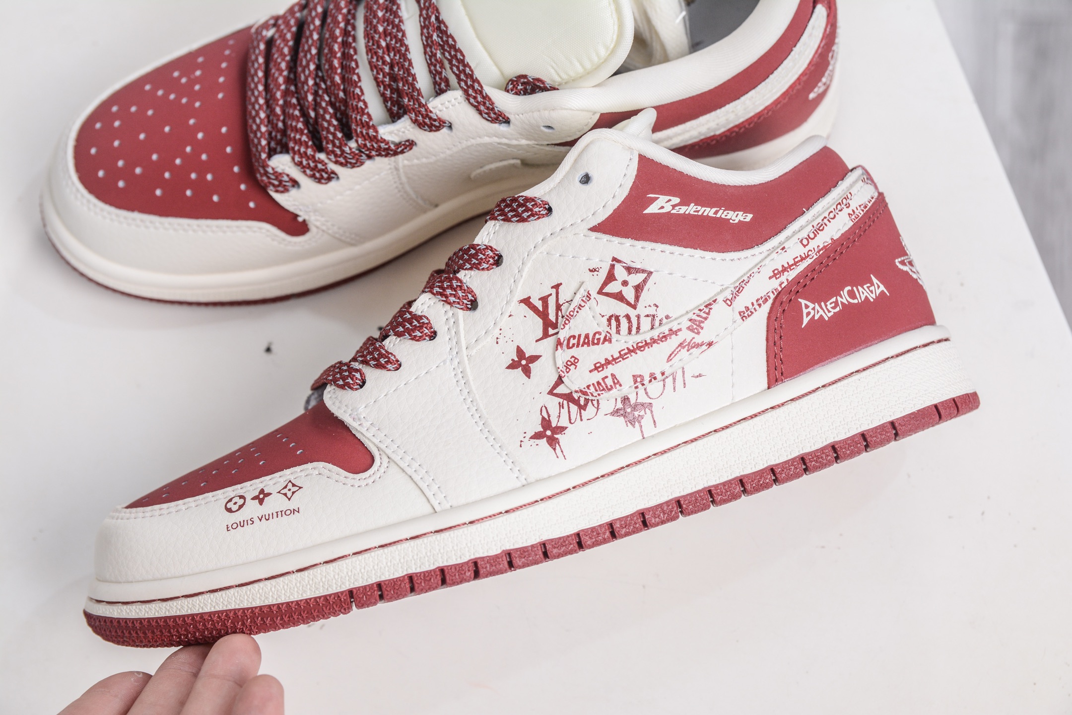 Air Jordan 1 Retro Low Balenciaga Louis Vuitton Custom White Wine Red 7 i1760979203538 9604 0 6